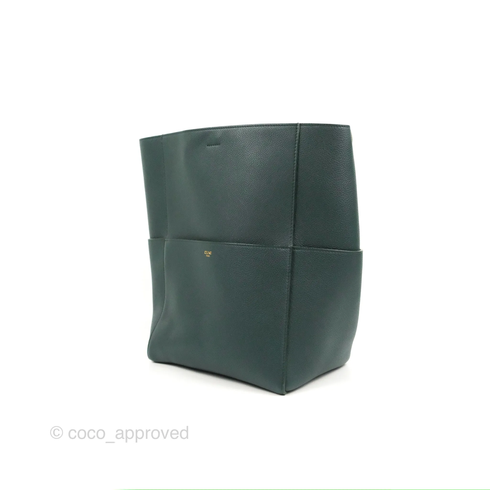 Celine Sangle Bucket Bag Grained Calfskin Dark Green