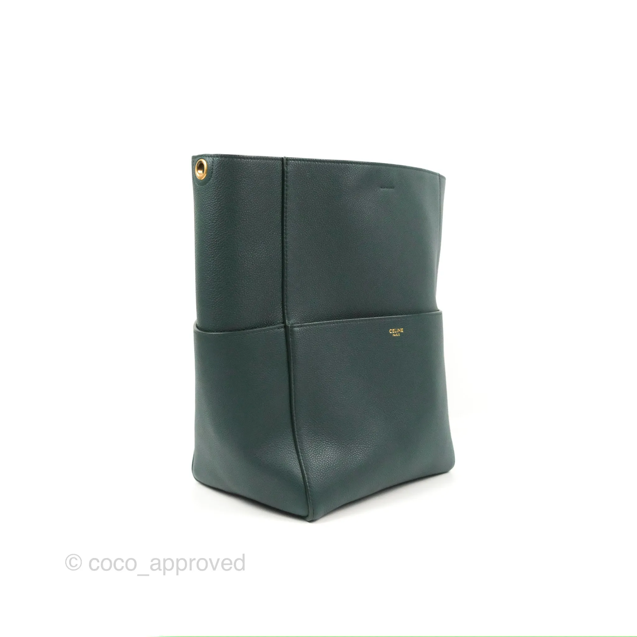 Celine Sangle Bucket Bag Grained Calfskin Dark Green