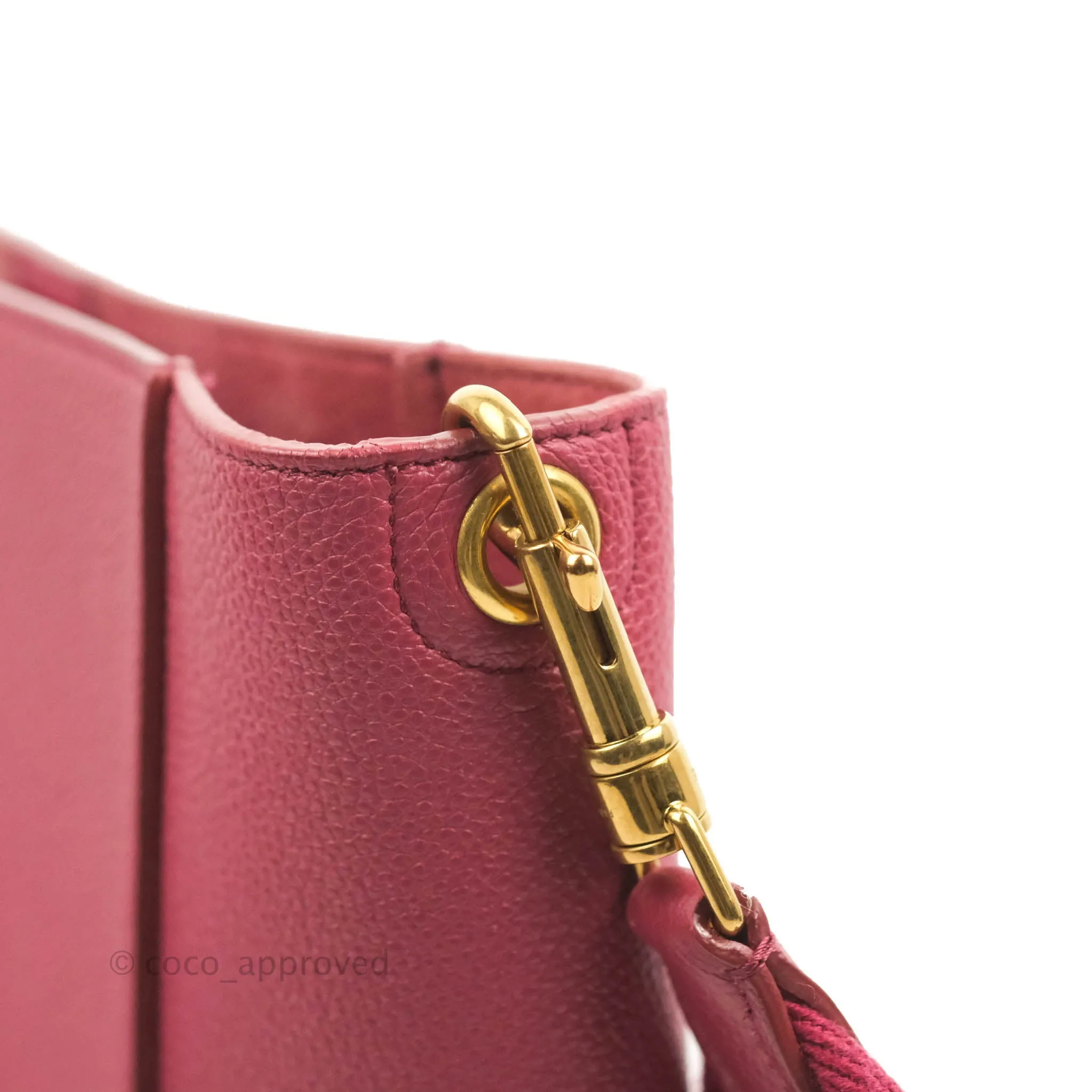 Celine Sangle Bucket Bag Grained Calfskin Dark Pink Gold Hardware