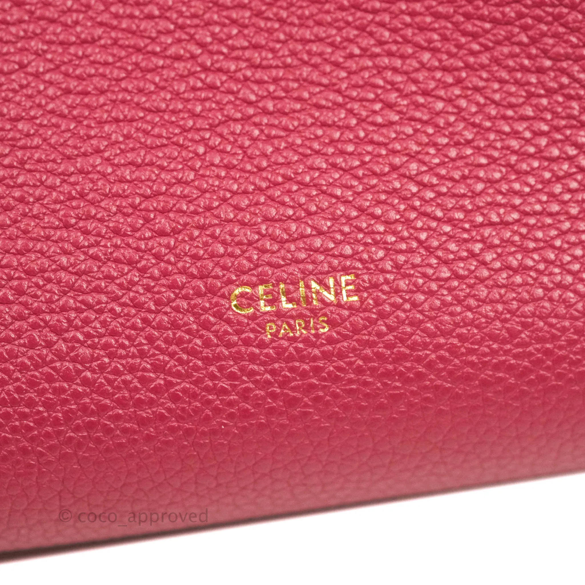 Celine Sangle Bucket Bag Grained Calfskin Dark Pink Gold Hardware