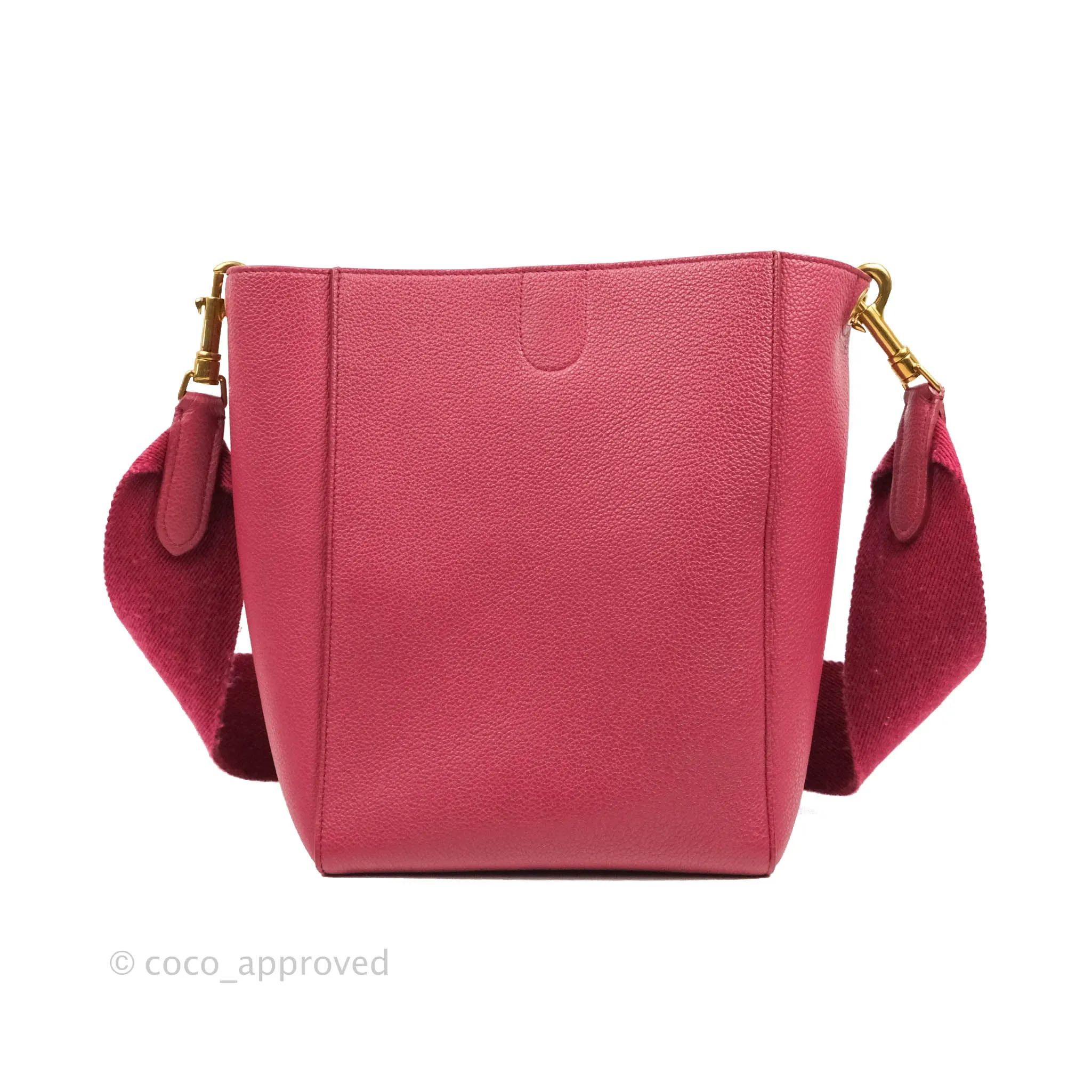 Celine Sangle Bucket Bag Grained Calfskin Dark Pink Gold Hardware