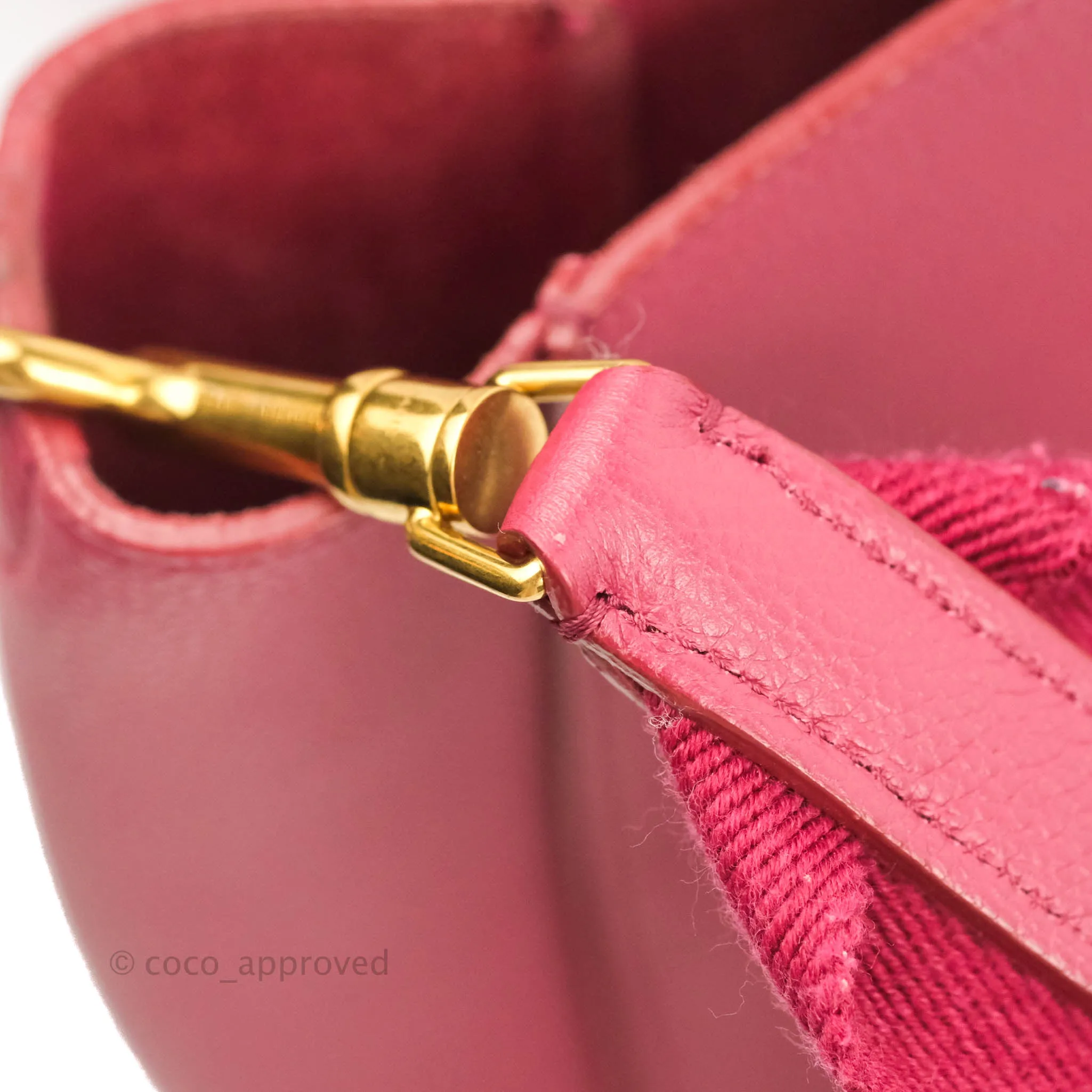 Celine Sangle Bucket Bag Grained Calfskin Dark Pink Gold Hardware