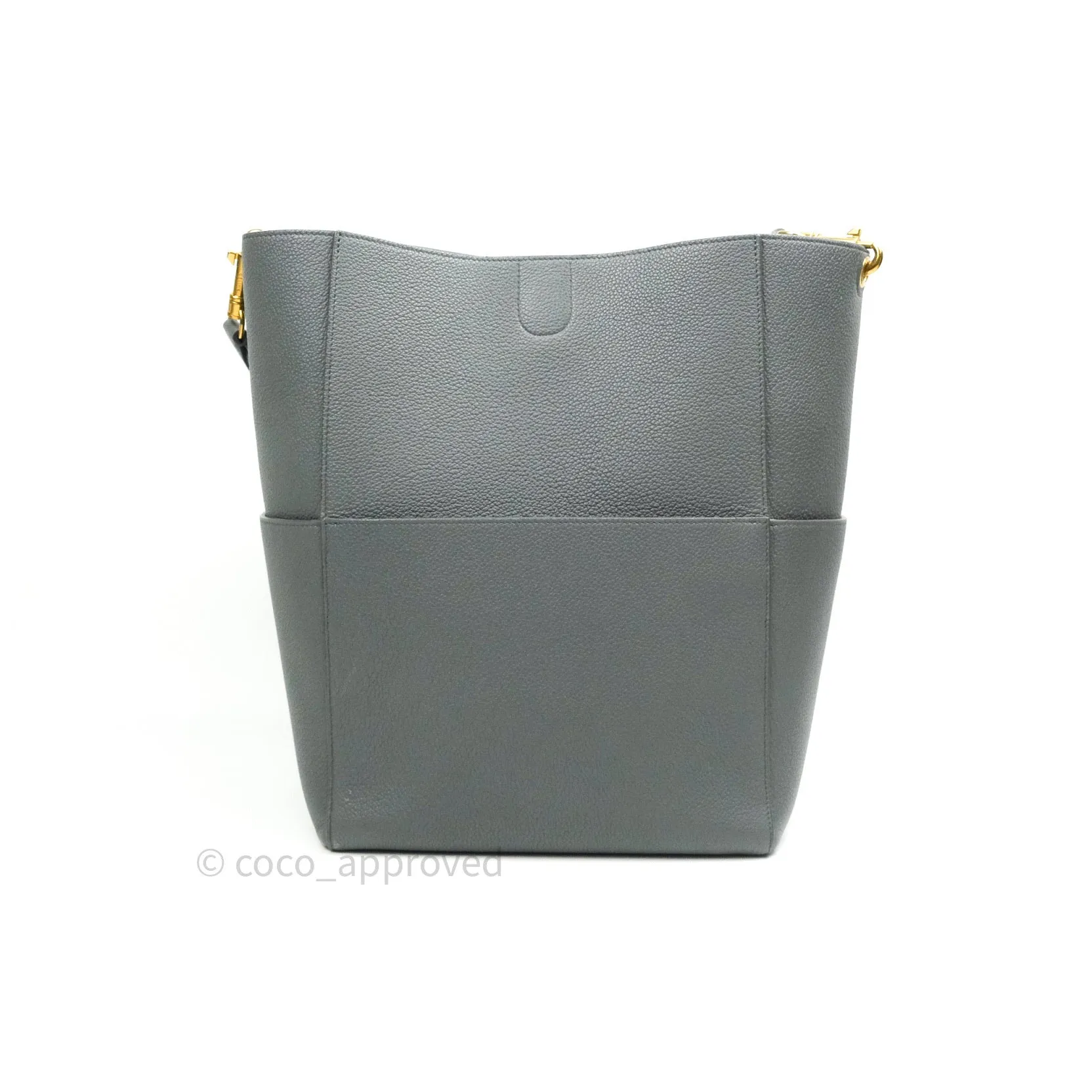 Celine Sangle Bucket Bag Grained Calfskin Grey Gold Hardware