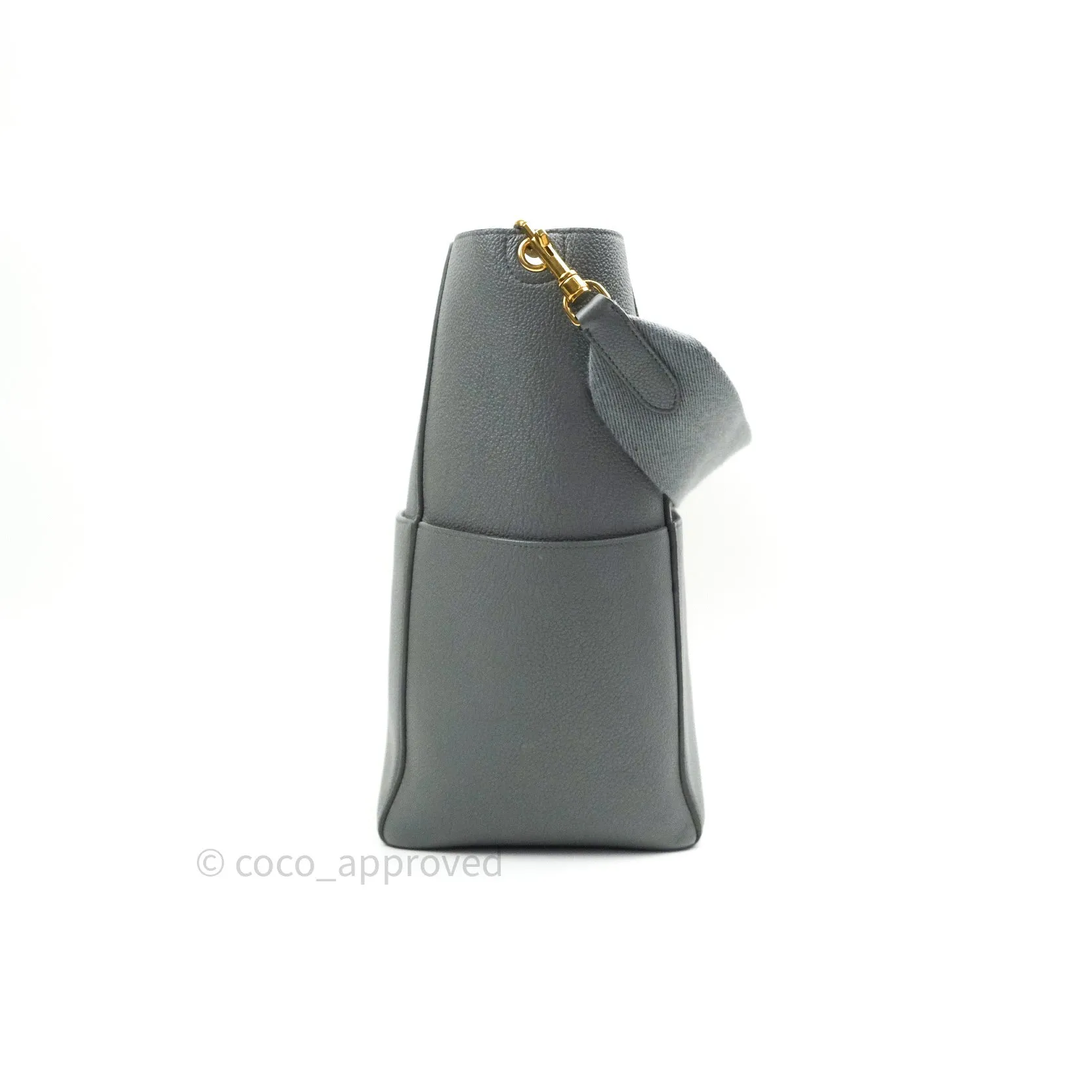 Celine Sangle Bucket Bag Grained Calfskin Grey Gold Hardware