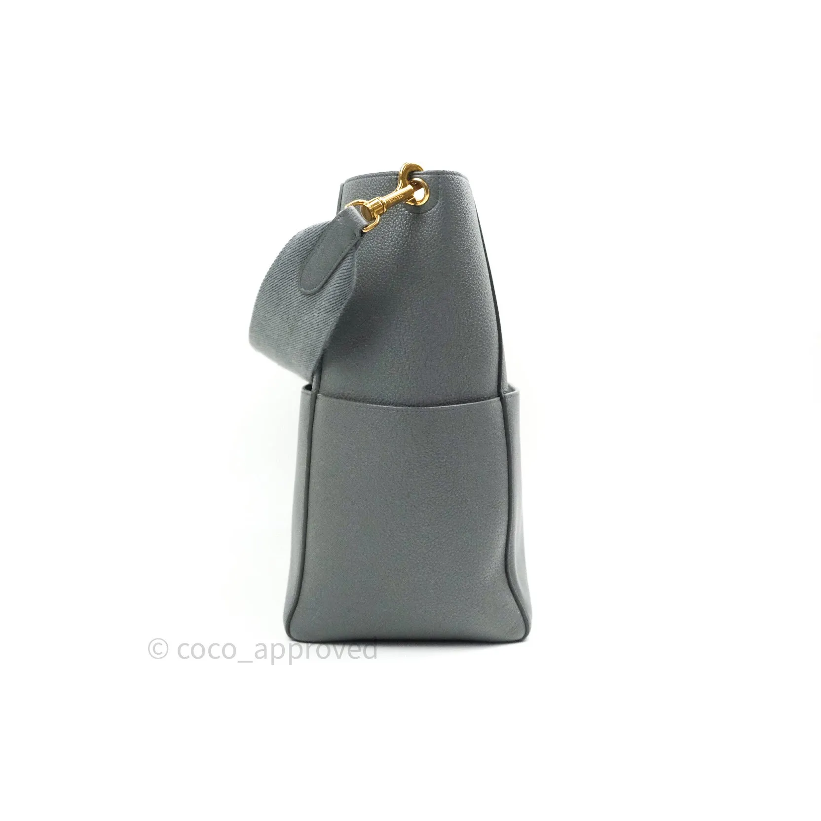 Celine Sangle Bucket Bag Grained Calfskin Grey Gold Hardware