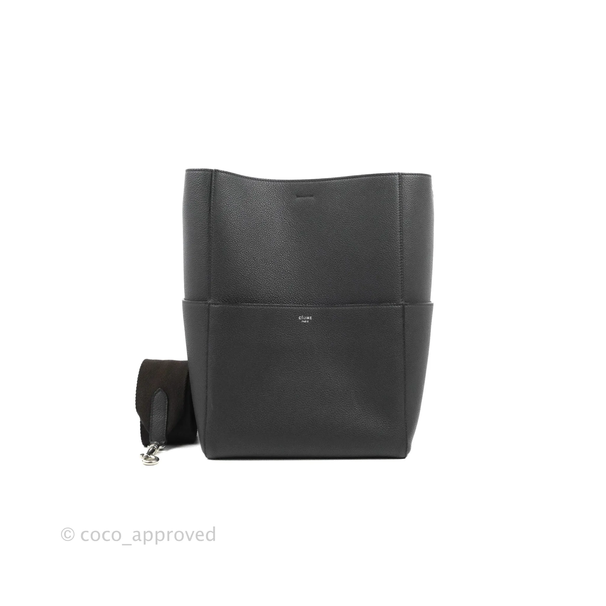 Celine Sangle Bucket Bag Grained Calfskin Grey