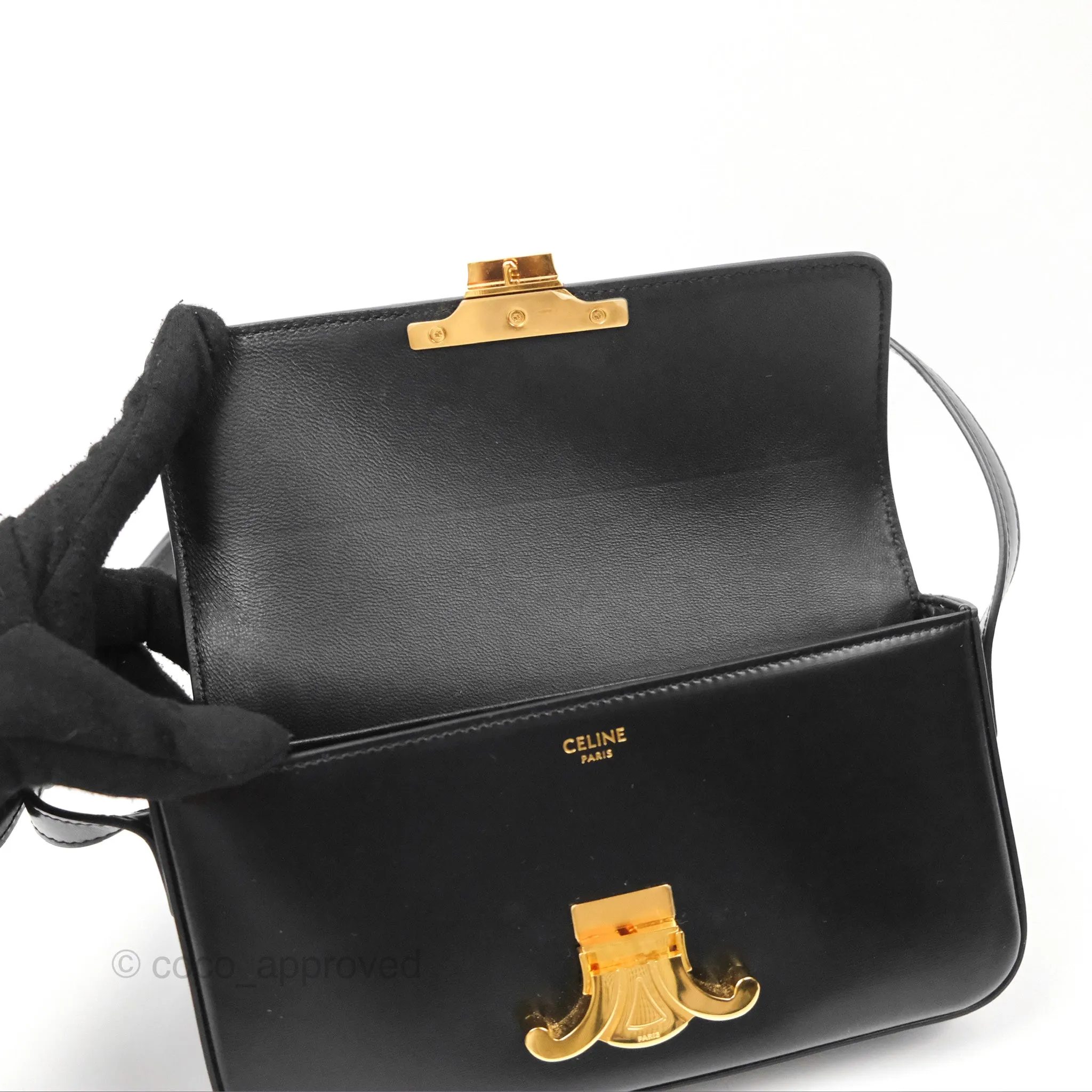 Celine Triomphe Shoulder Bag Black Calfskin