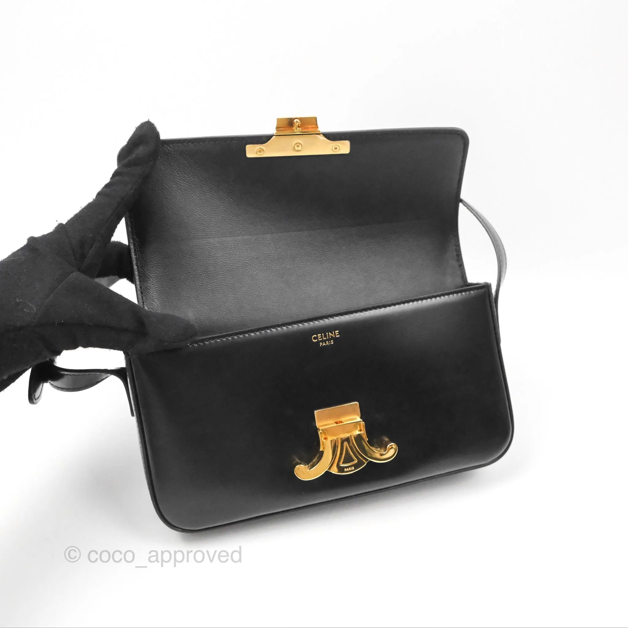 Celine Triomphe Shoulder Bag Black Calfskin