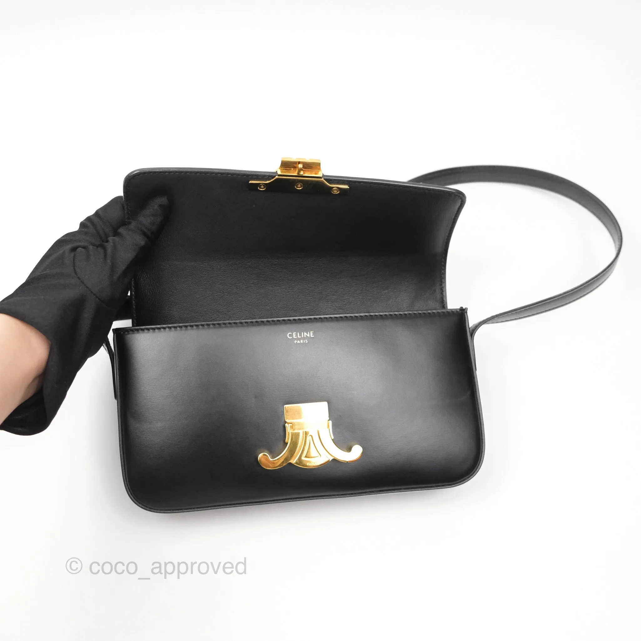 Celine Triomphe Shoulder Bag Black Calfskin