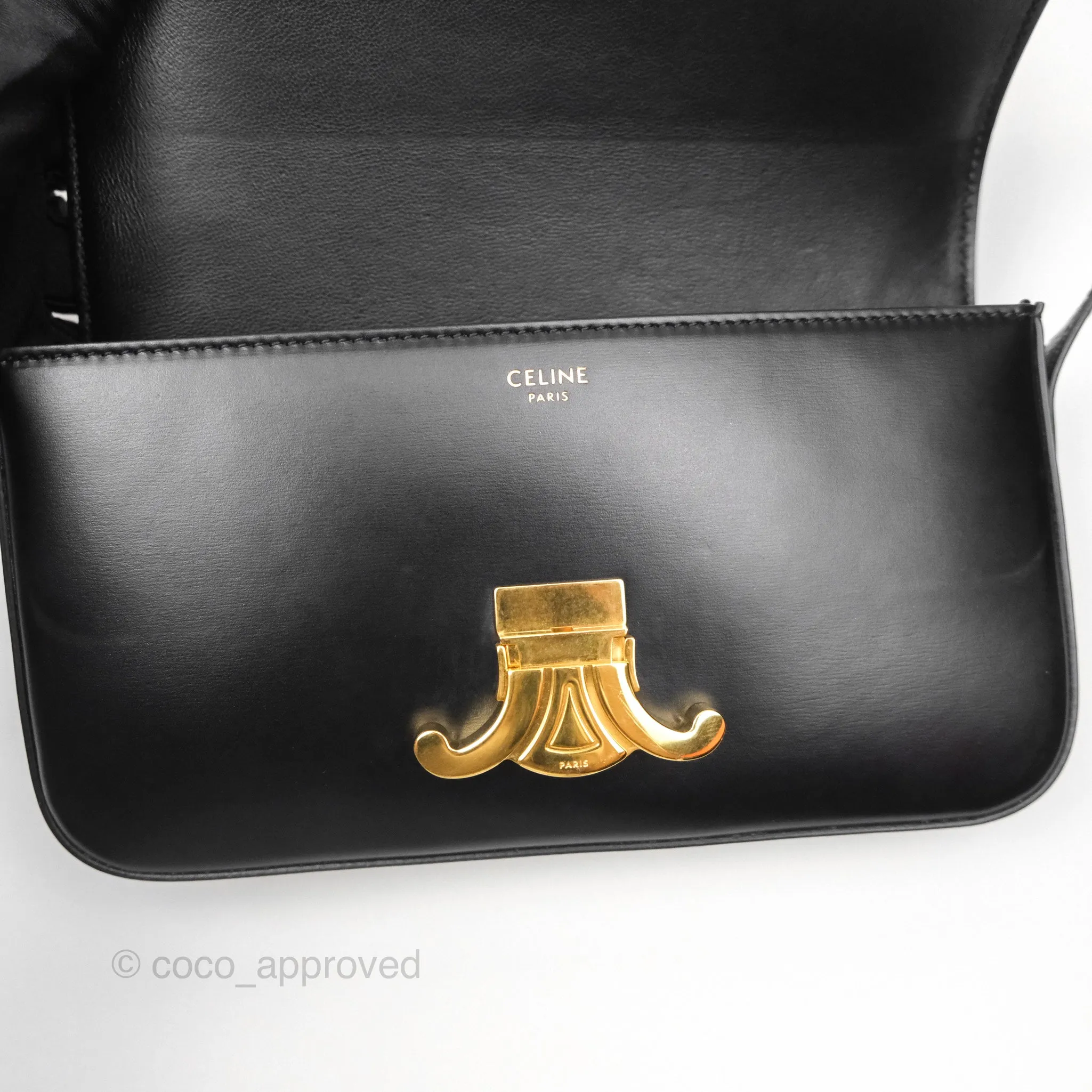 Celine Triomphe Shoulder Bag Black Calfskin