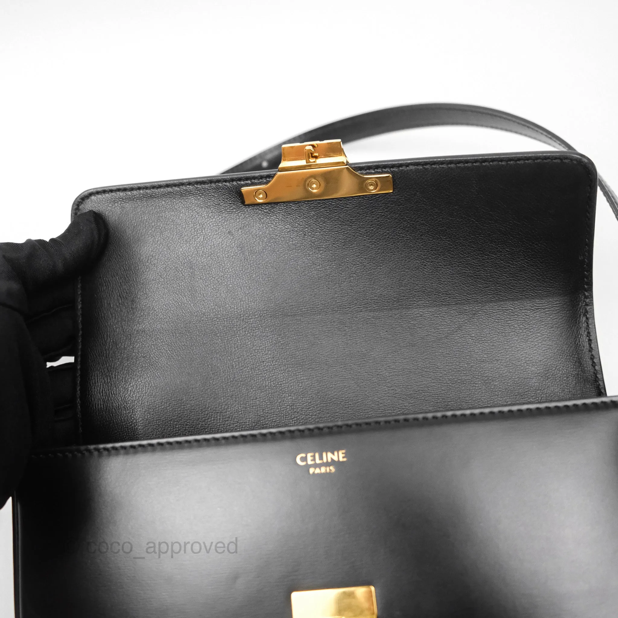 Celine Triomphe Shoulder Bag Black Calfskin