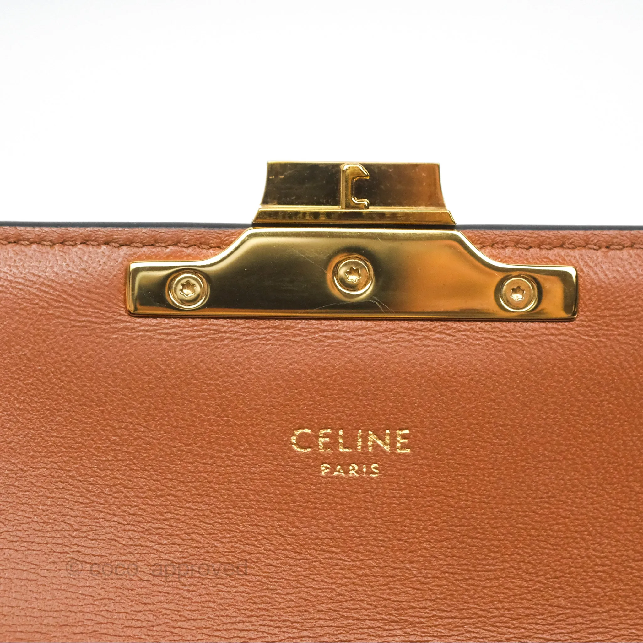 Celine Triomphe Shoulder Bag Tan Calfskin Triomphe Canvas