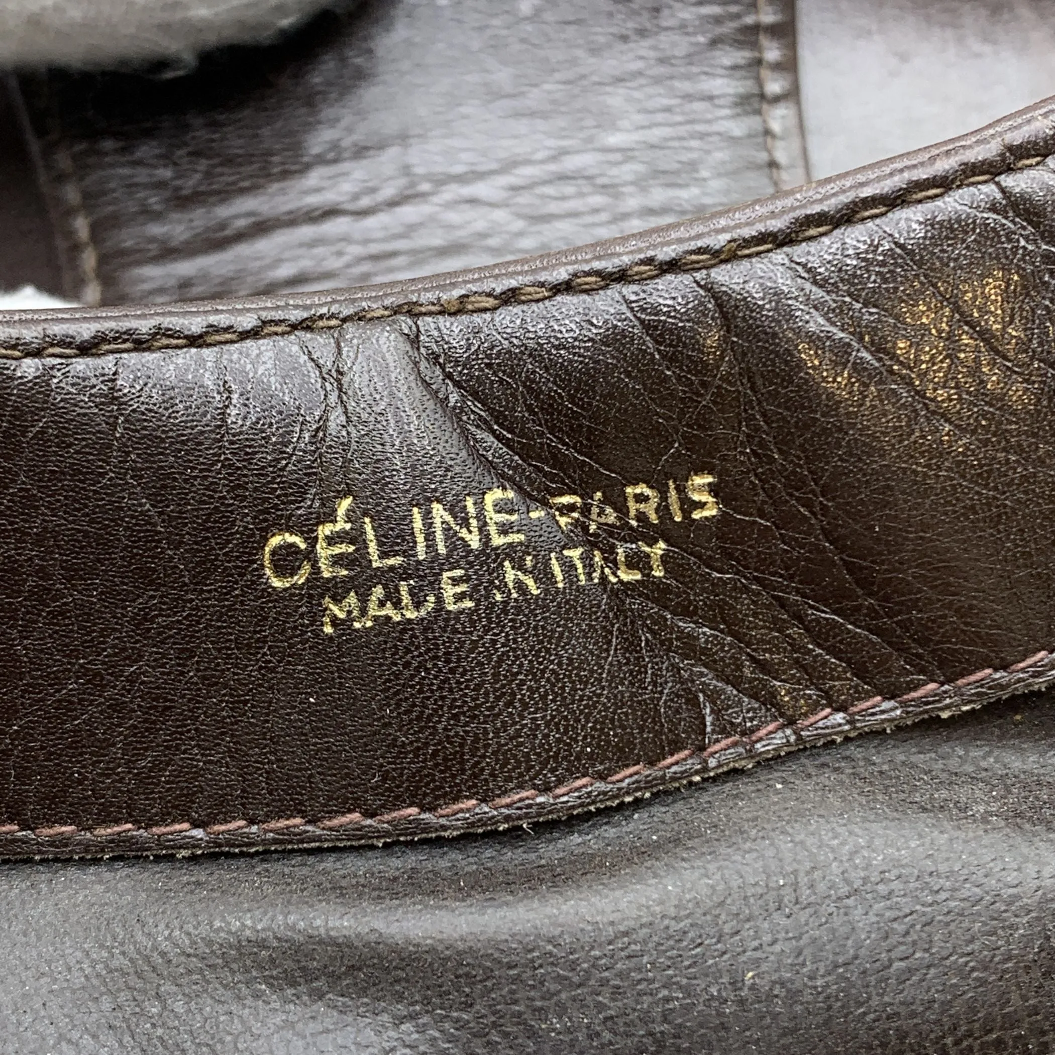 Celine Vintage Dark Brown Leather Hobo Shoulder Bag