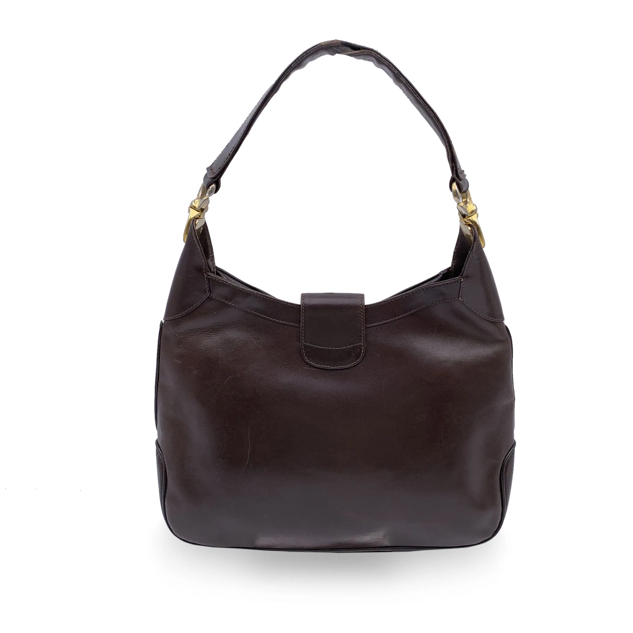 Celine Vintage Dark Brown Leather Hobo Shoulder Bag