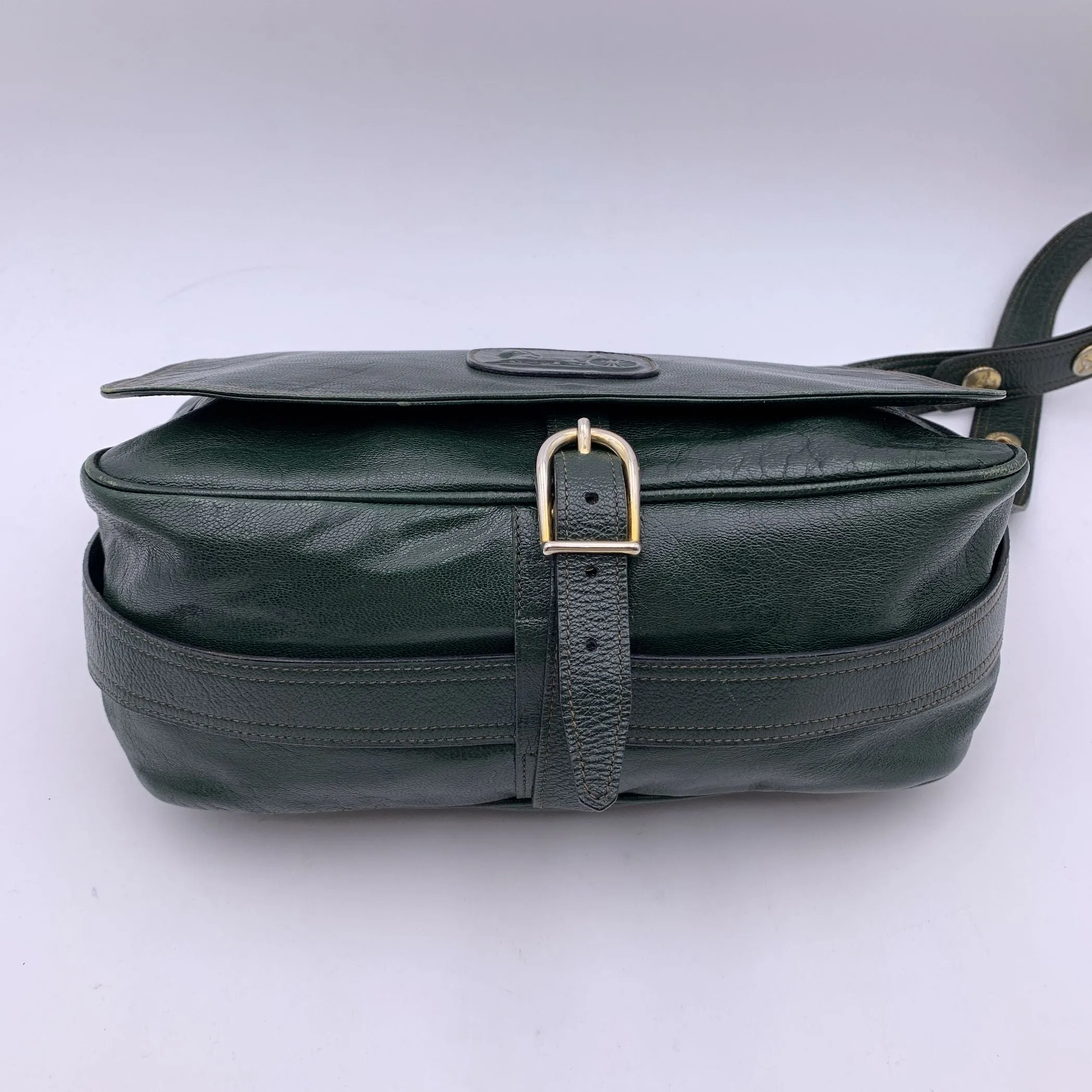 Celine Vintage Dark Green Leather Caleche Flap Shoulder Bag