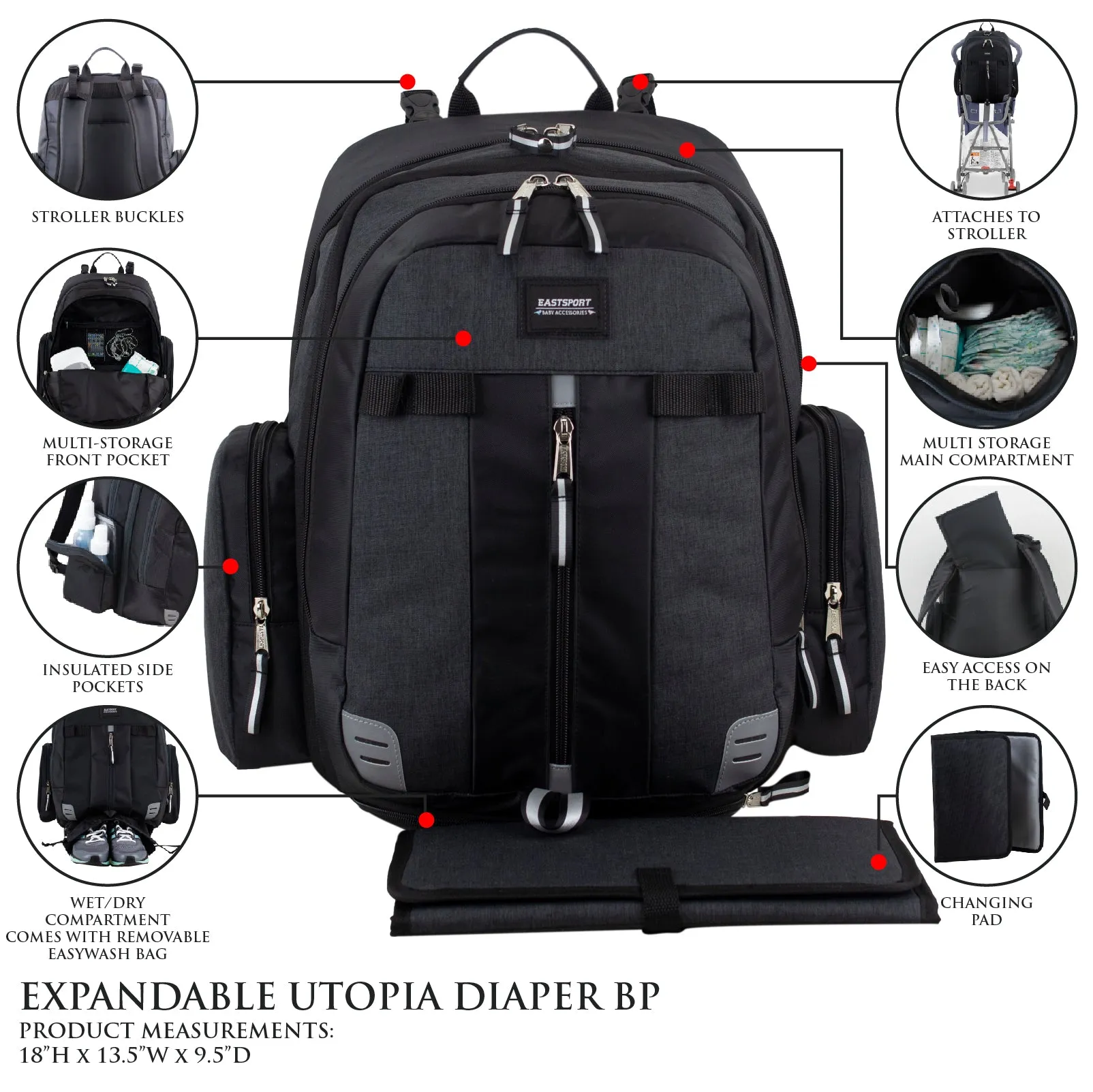 Expandable Utopia Backpack Diaper Bag