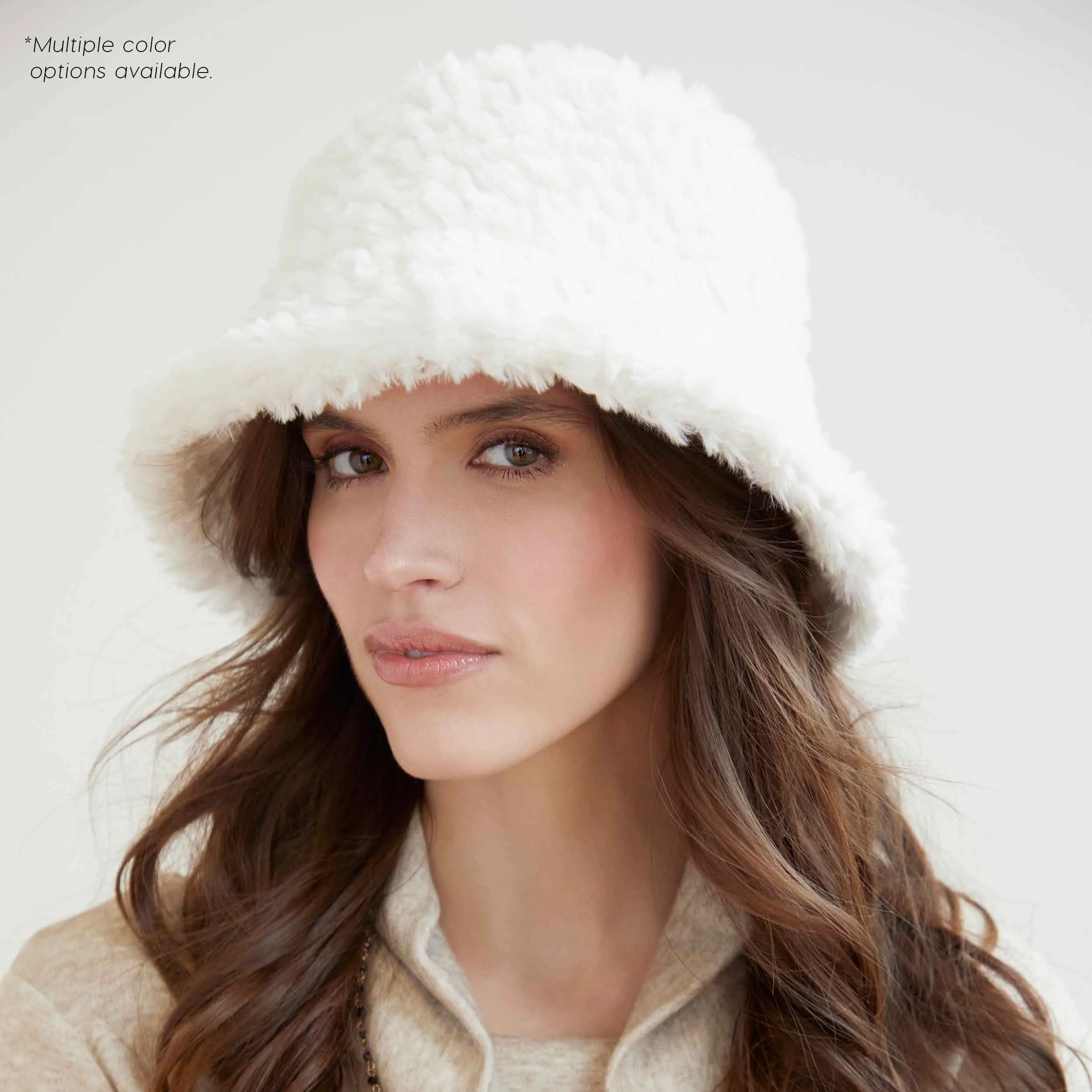 Faux Fur Bucket Hat - White