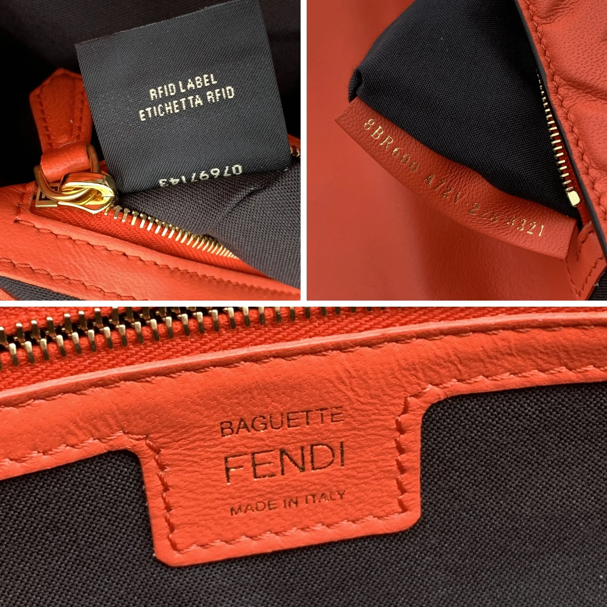 Fendi Orange Red Embossed FF Logo Leather Baguette Shoulder Bag