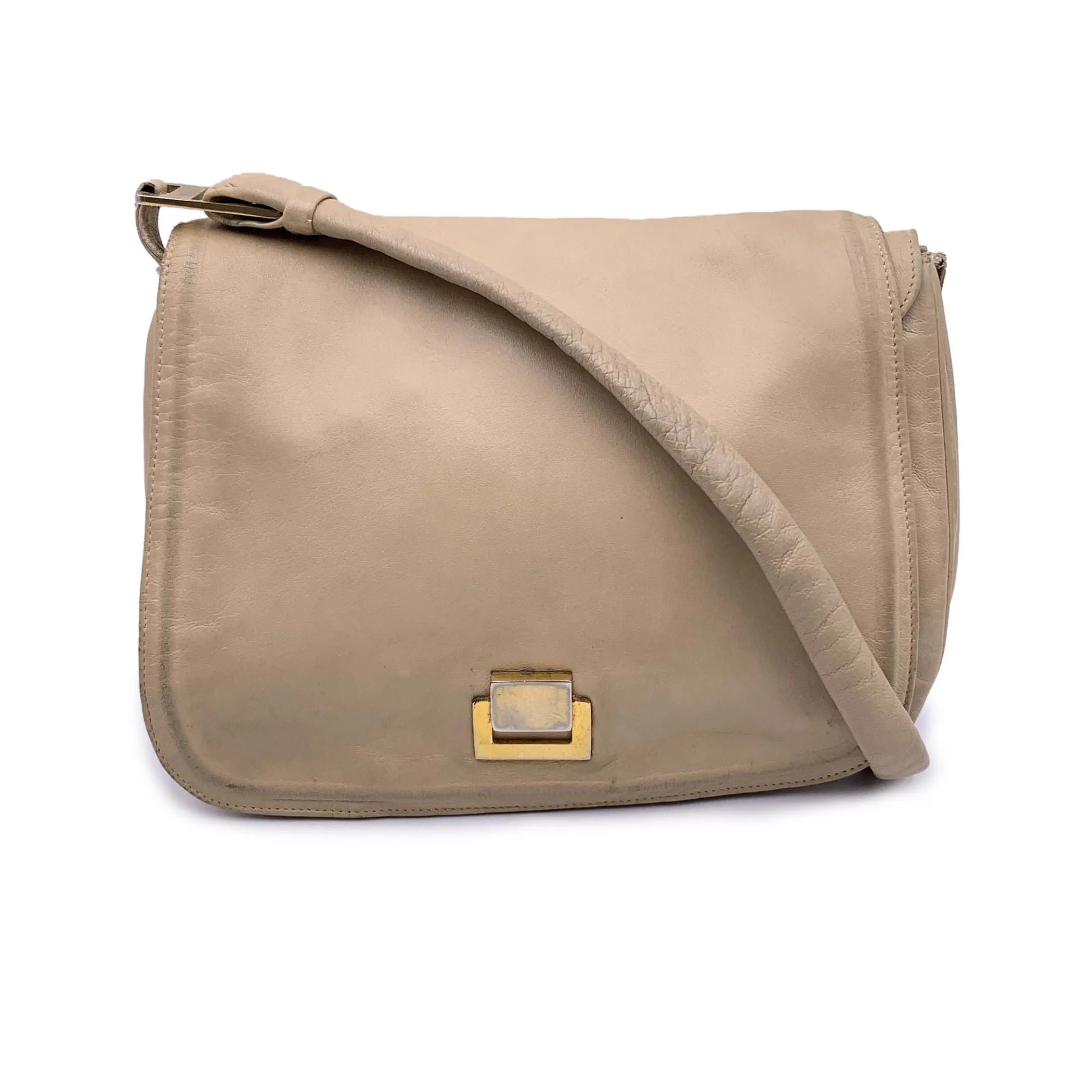 Fendi Vintage Beige Smooth Leather Shoulder Flap Bag