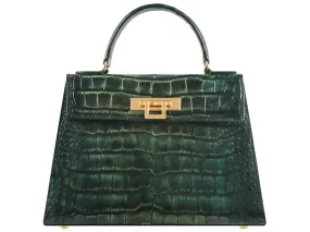 Fonteyn Large Orinoco 'Croc' Print Calf Leather Handbag - Metallic Green