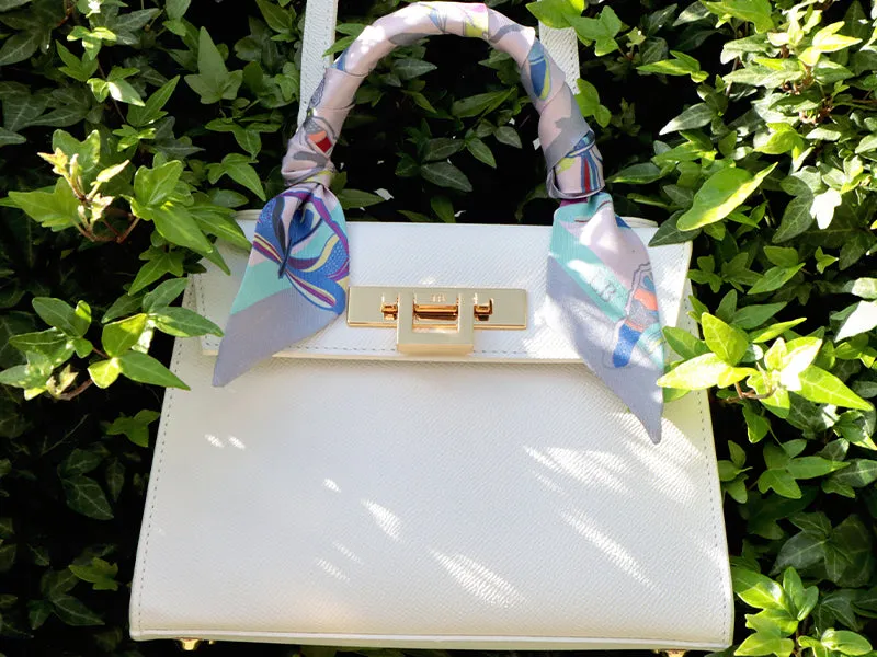 Fonteyn Midi Dolomite Pebble Print Calf Leather Handbag - White