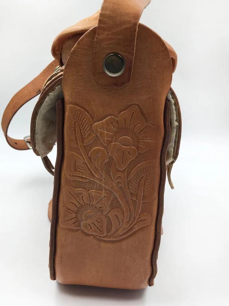 Handmade, Hand Tooled Mexican Leather and Sheepskin Saddle Shoulder Bag