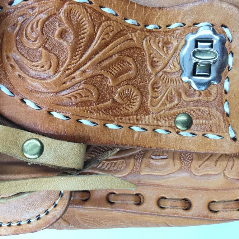 Handmade, Hand Tooled Mexican Leather and Sheepskin Saddle Shoulder Bag