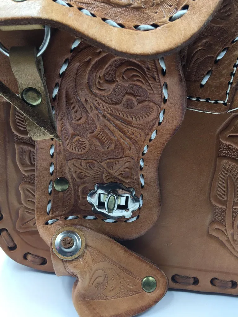 Handmade, Hand Tooled Mexican Leather and Sheepskin Saddle Shoulder Bag