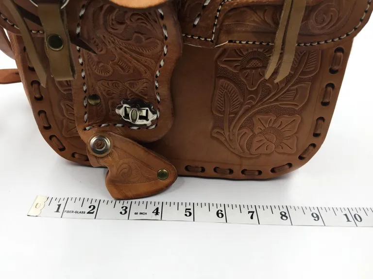 Handmade, Hand Tooled Mexican Leather and Sheepskin Saddle Shoulder Bag