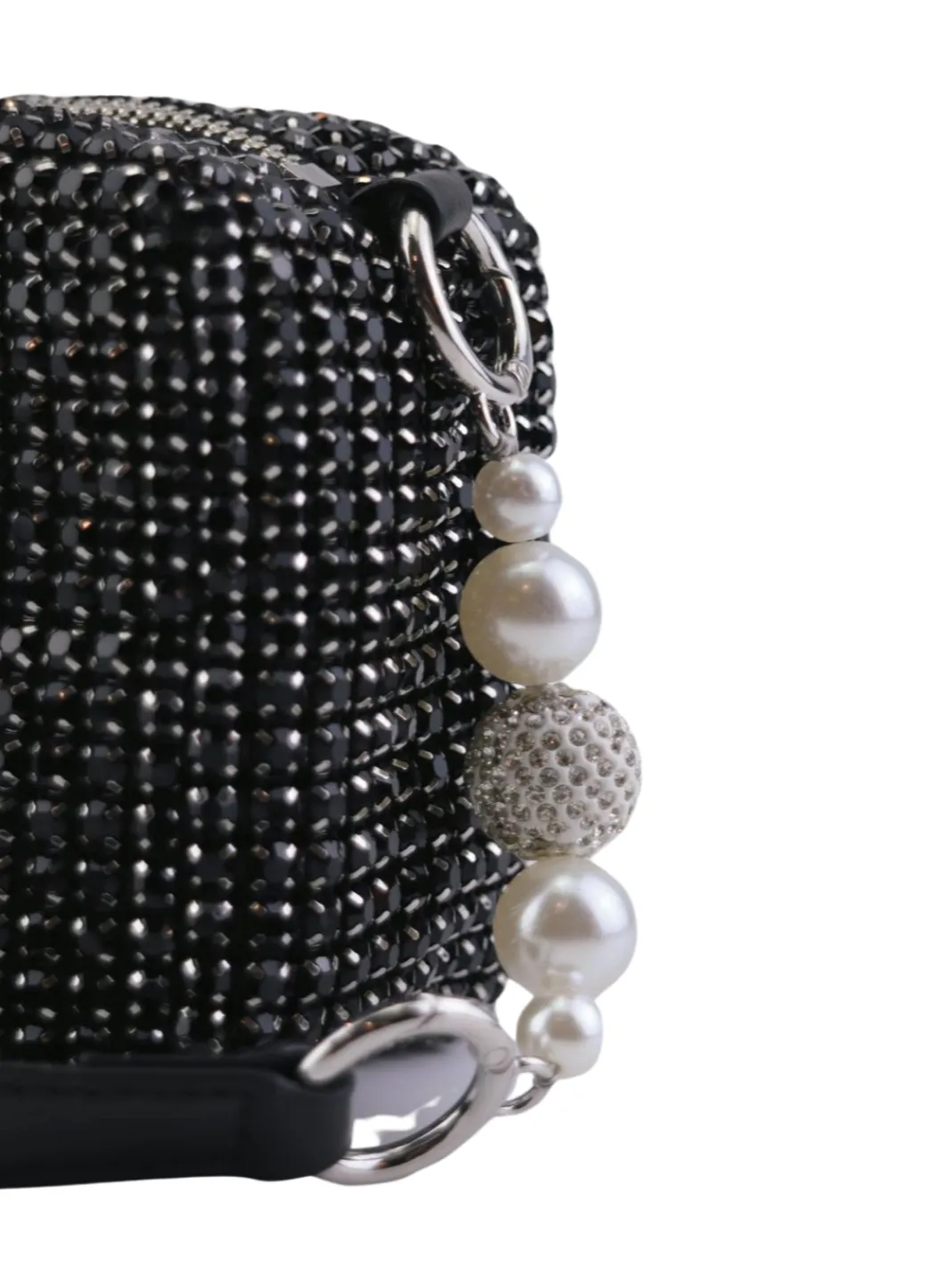 Heiress Pouch, Luxury Women's Diamond Rhinestone Mesh Pearl Handle Silver Stainless Steel Chain Purse