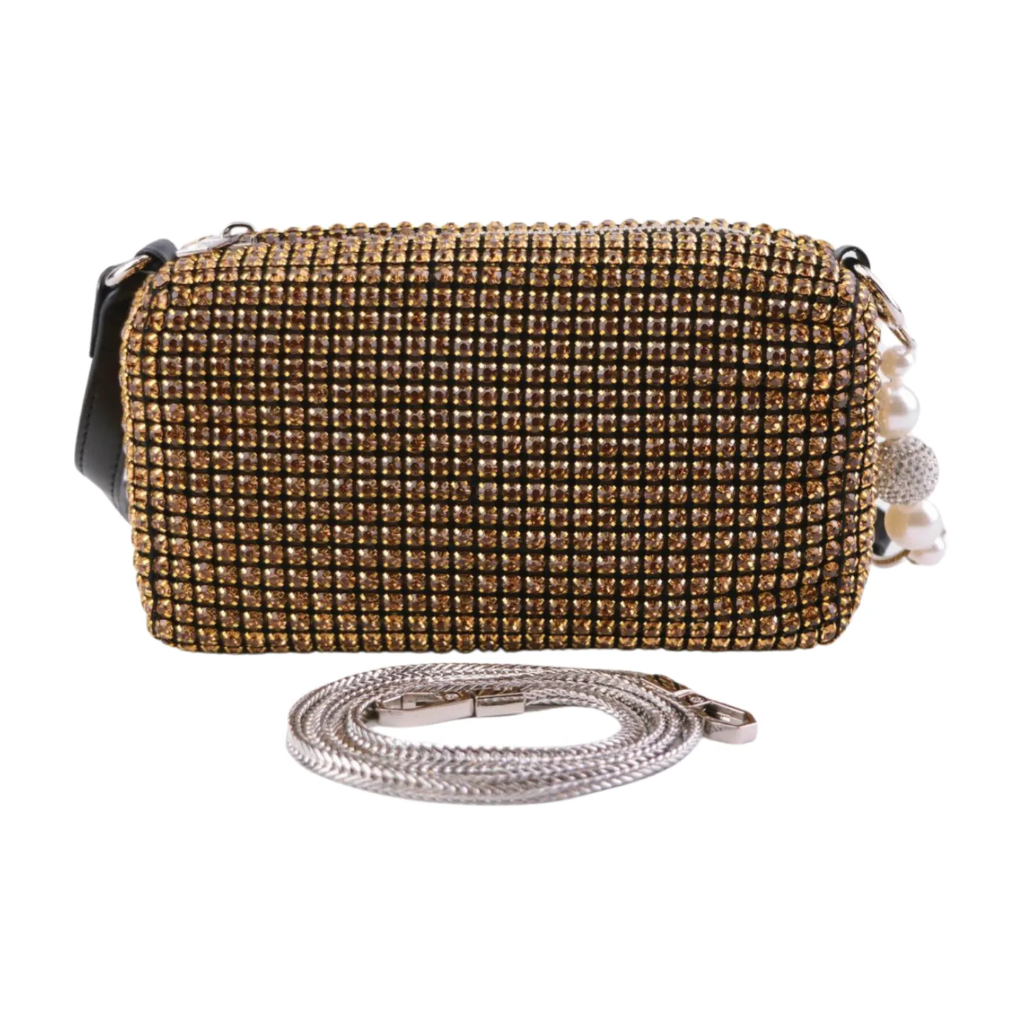 Heiress Pouch, Luxury Women's Diamond Rhinestone Mesh Pearl Handle Silver Stainless Steel Chain Purse