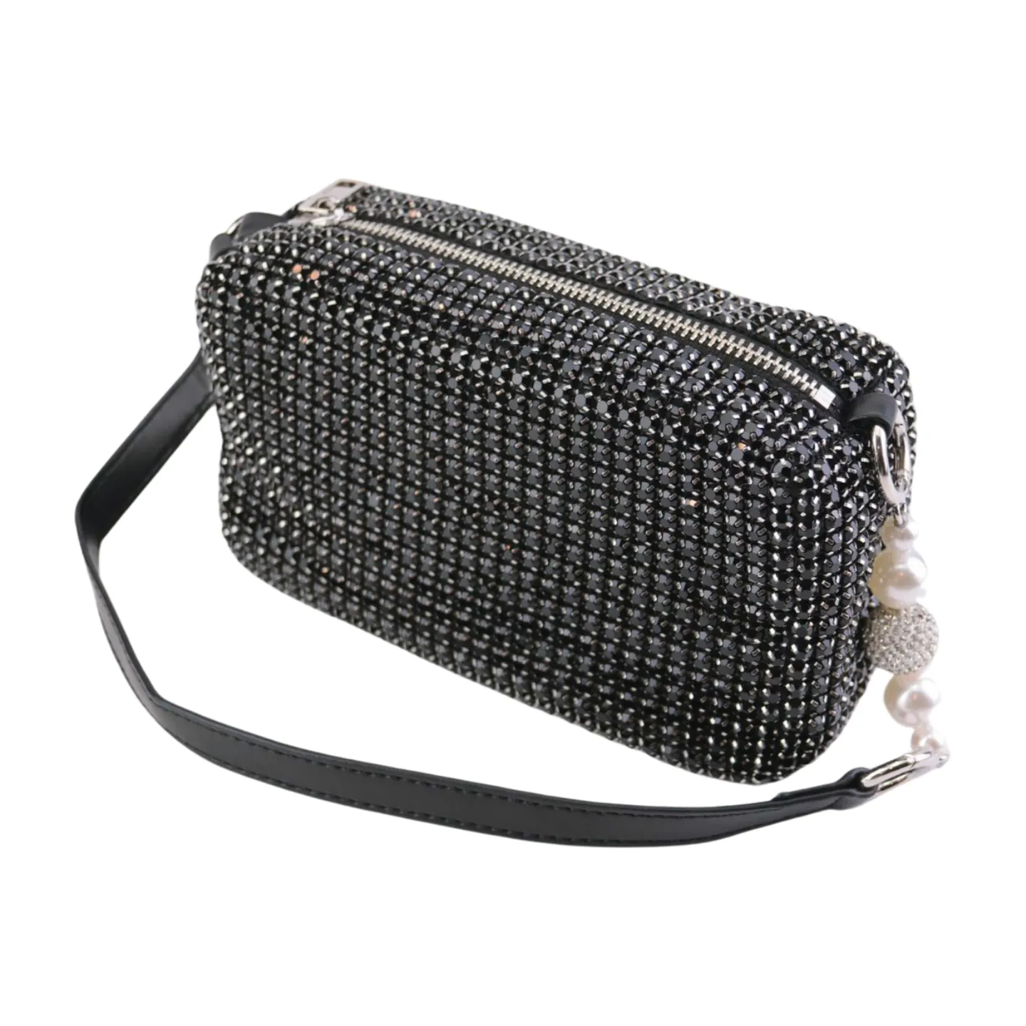 Heiress Pouch, Luxury Women's Diamond Rhinestone Mesh Pearl Handle Silver Stainless Steel Chain Purse