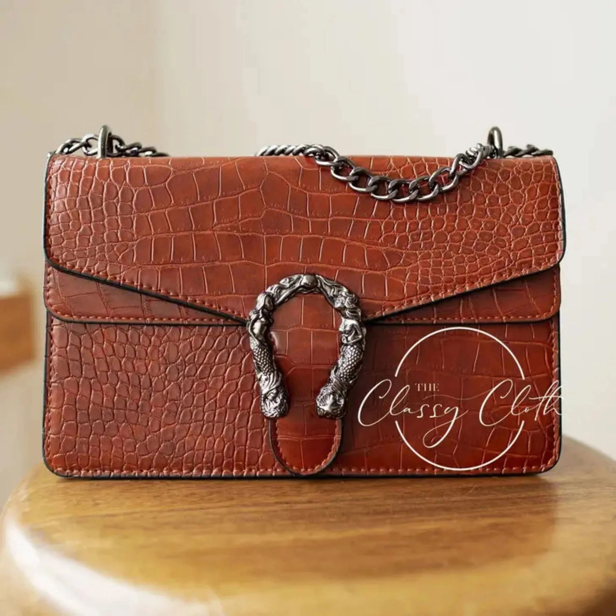 Into The Deep Faux Snakeskin Handbag - Cognac