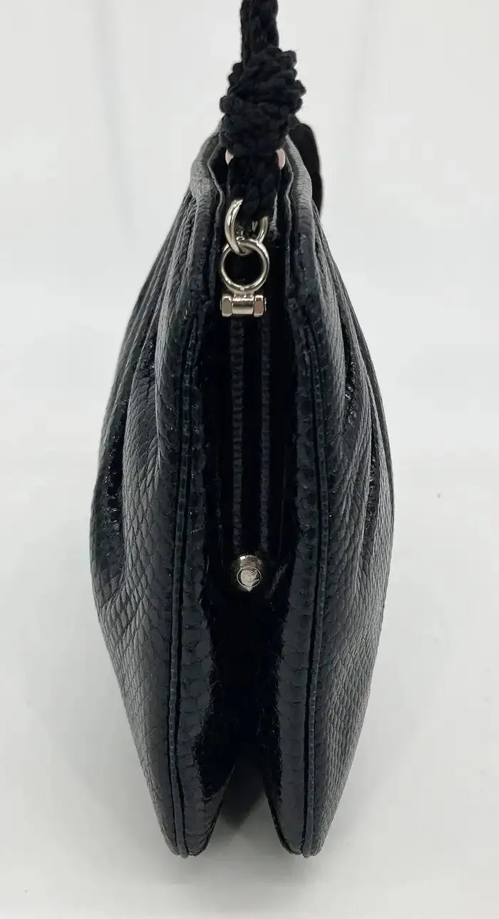 Judith Leiber Black Lizard Antique Silver Crystal Rose Quartz Shoulder Bag