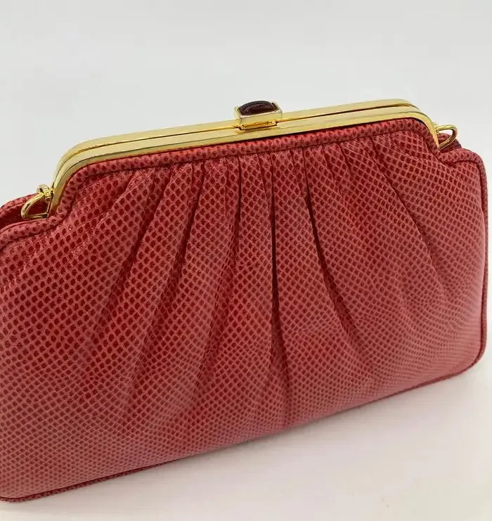 Judith Leiber Red Lizard Small Shoulder Bag