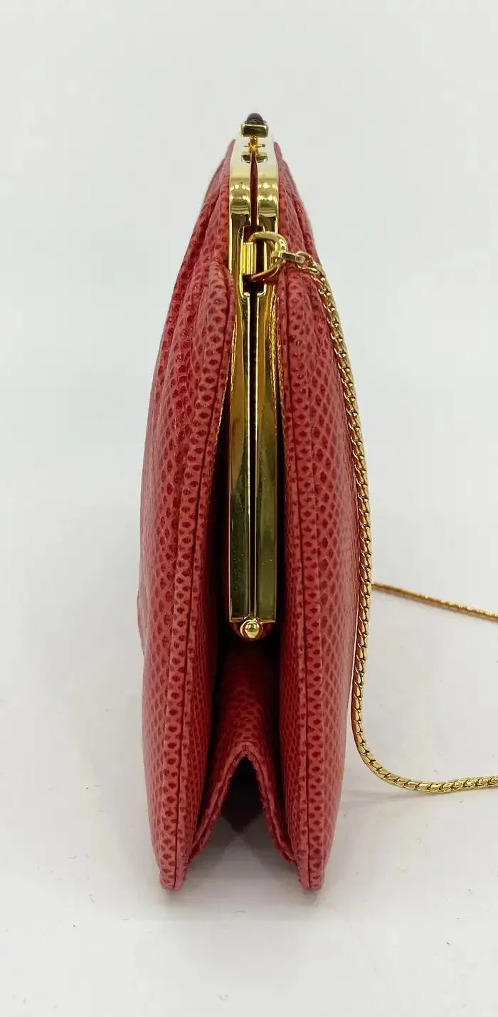 Judith Leiber Red Lizard Small Shoulder Bag