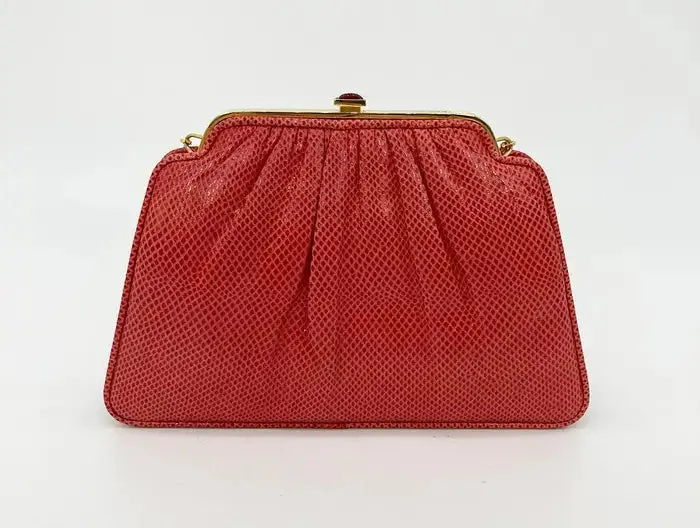 Judith Leiber Red Lizard Small Shoulder Bag