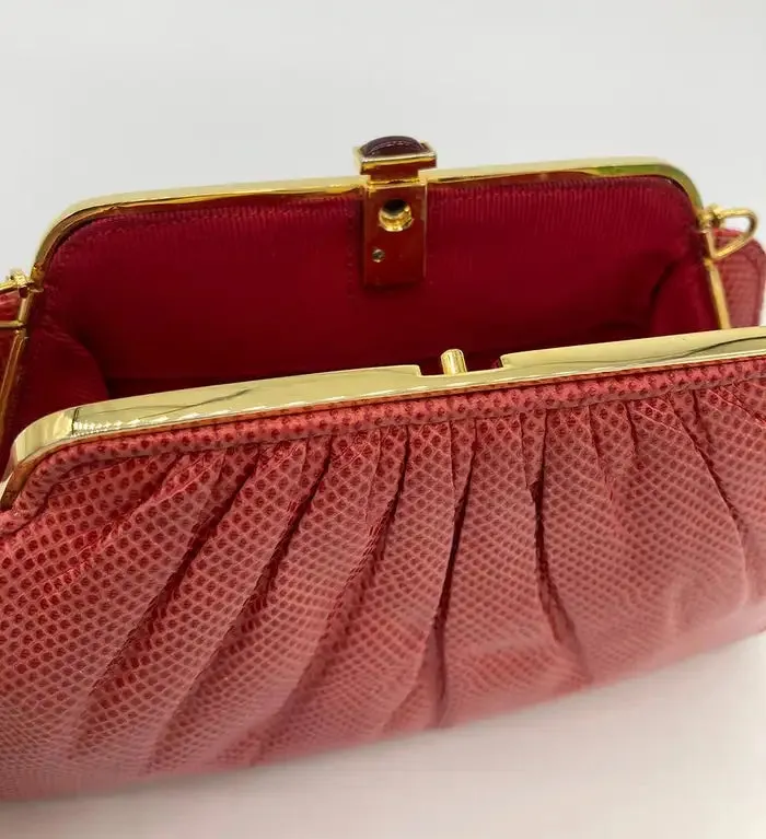 Judith Leiber Red Lizard Small Shoulder Bag