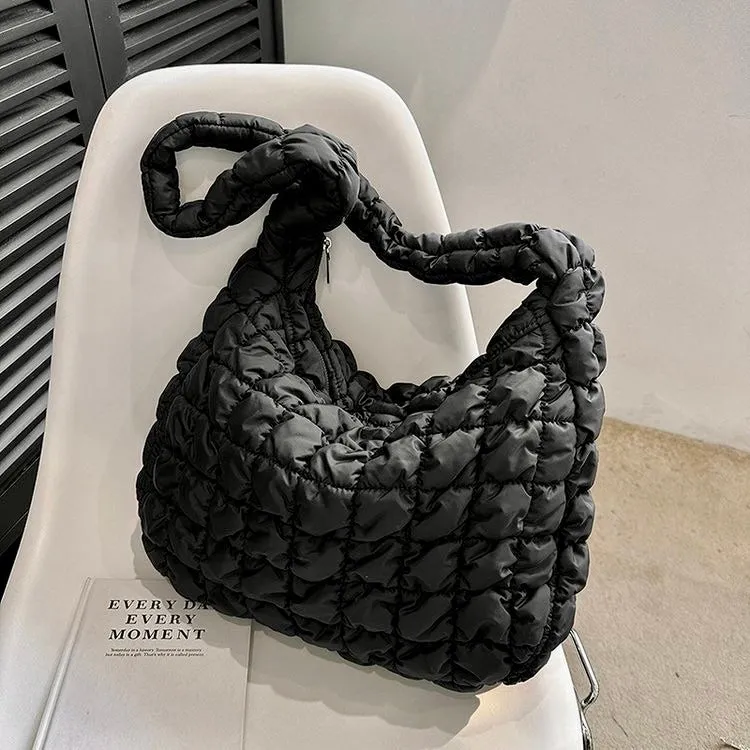 Layla Puff Quilted Shoulder Tote Bag- Black