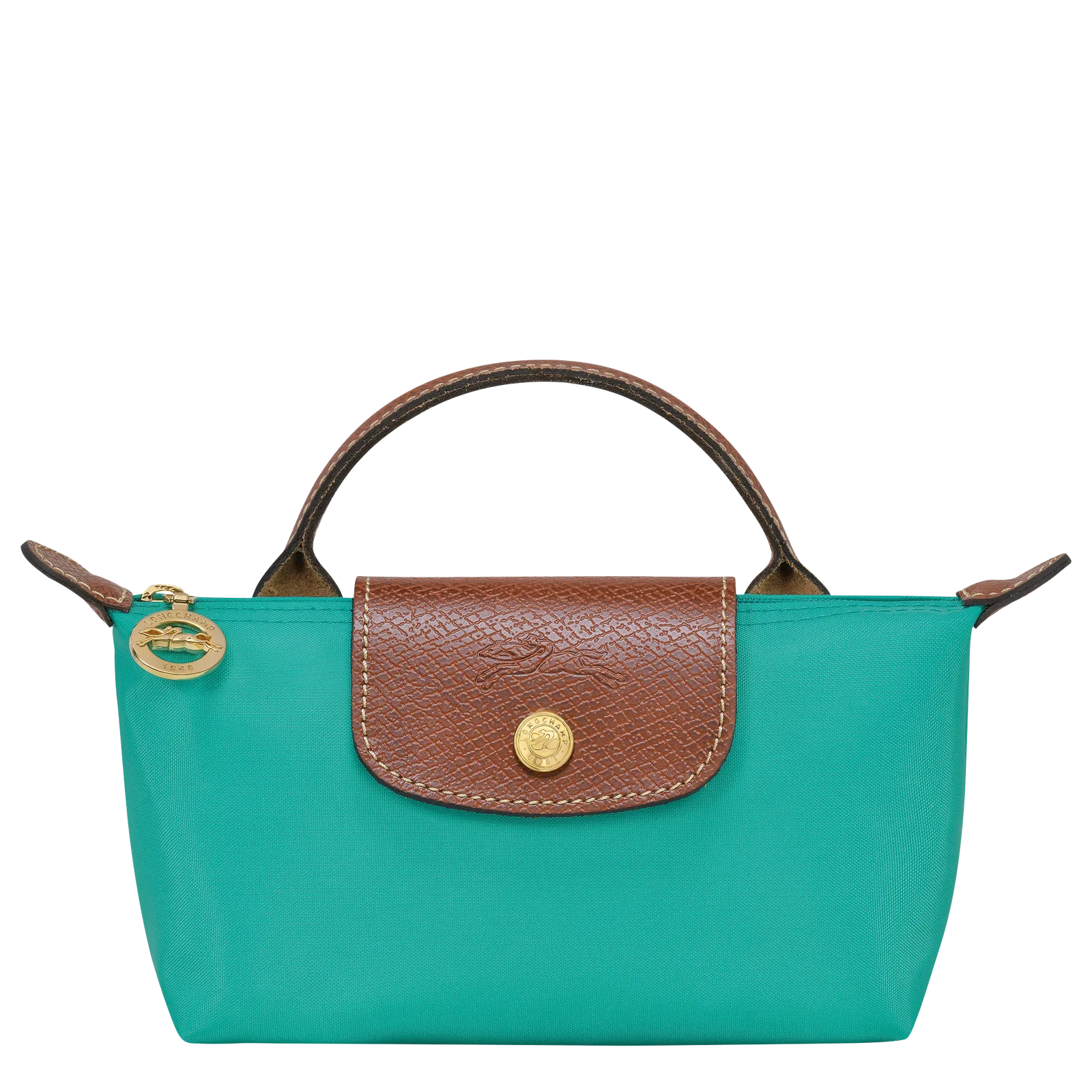 Longchamp Le Pliage Green Coin Purse with Handle Turquoise