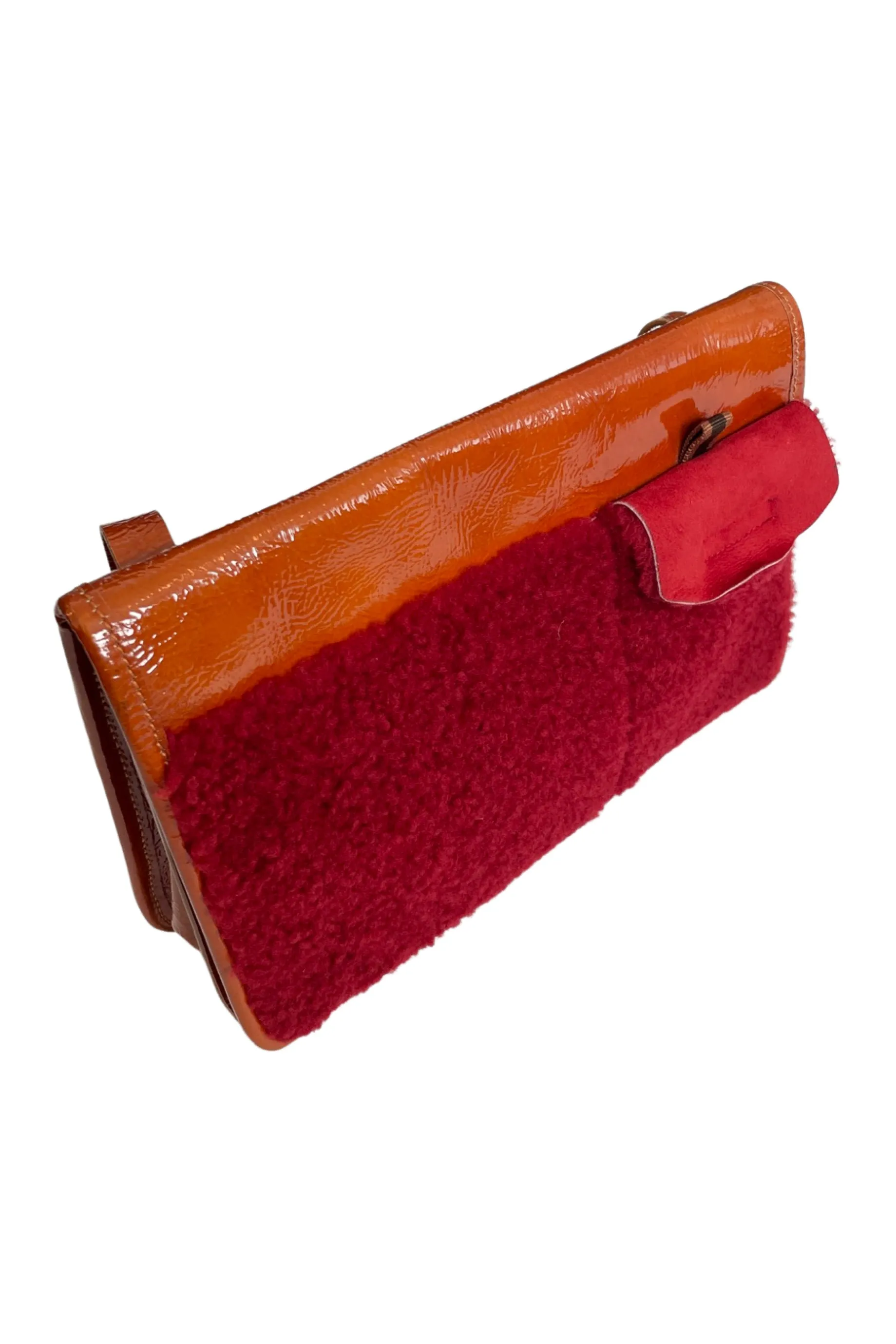 MIU MIU ORANGE PATENT & RED SHEARLING BAG