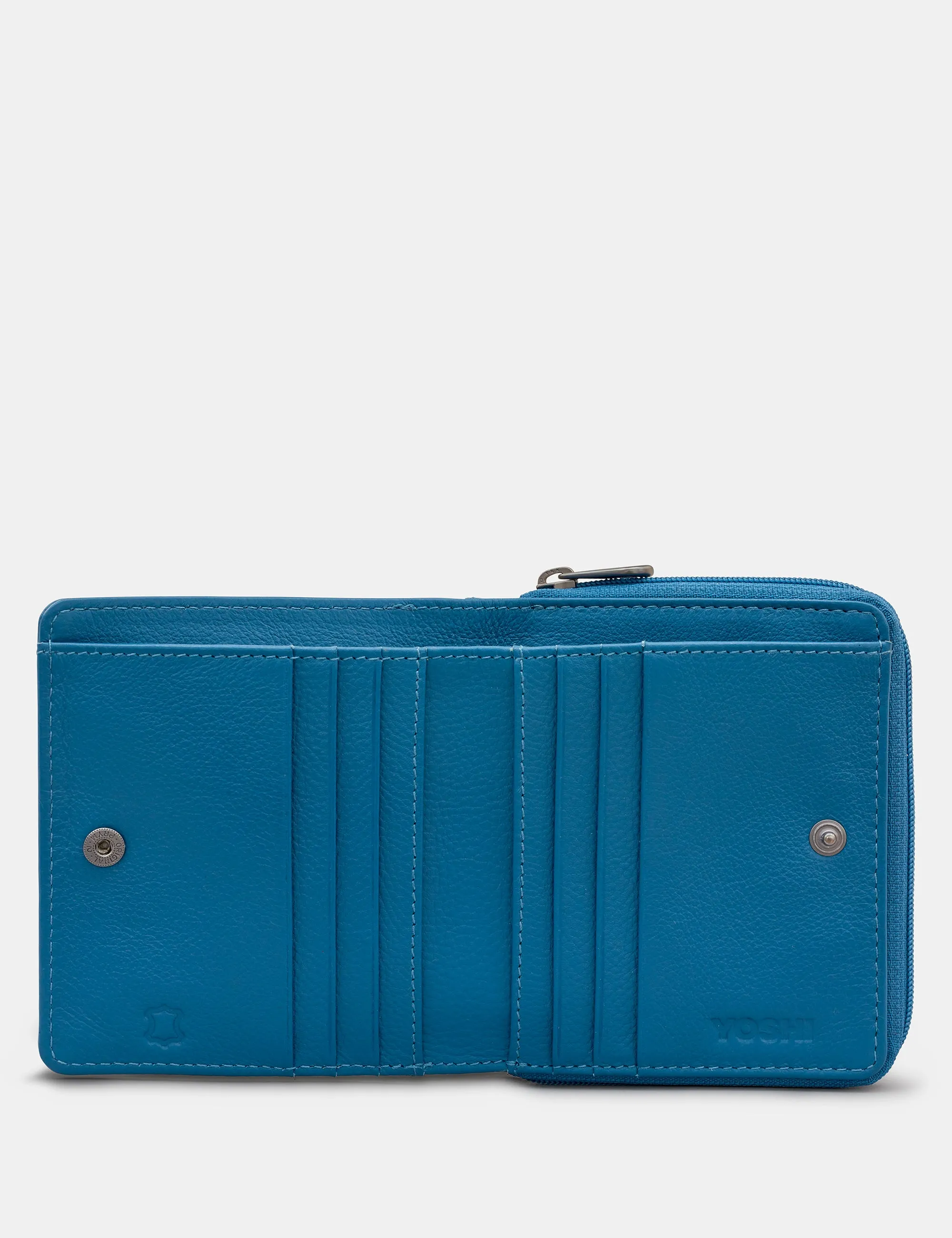 Peacock Plume Petrol Blue Leather Flap Over Zip Round Purse