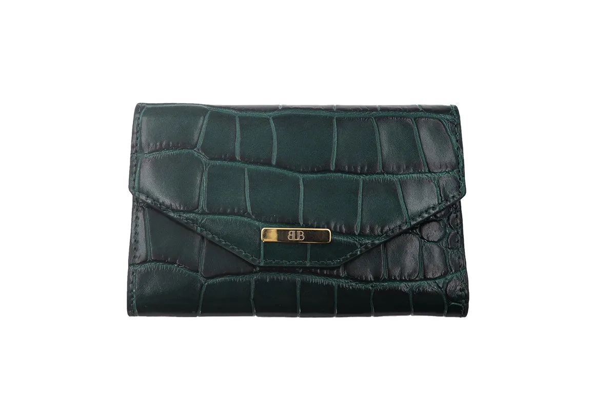 Purse Wallet Orinoco 'Croc' Print Calf Leather - Dark Green