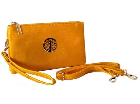 SMALL MULTI-COMPARTMENT CROSS-BODY PURSE BAG WITH WRIST AND LONG STRAPS - YELLOW