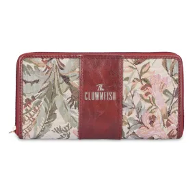 THE CLOWNFISH Aria Collection Tapestry Fabric & Faux Leather Zip Around Style Womens Wallet Clutch Ladies Purse with Card Holders (Beige)