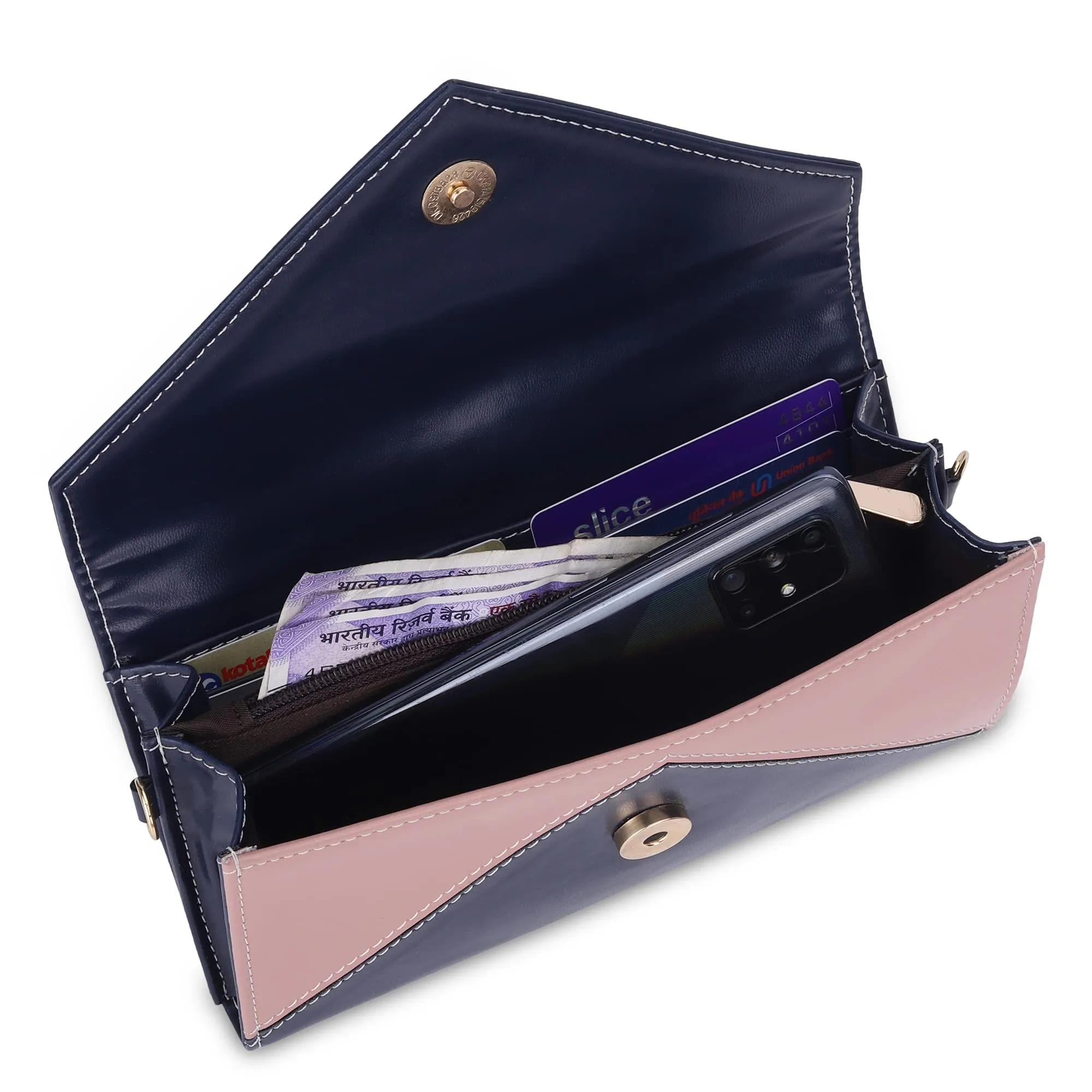 THE CLOWNFISH Asmi Collection Ladies Wallet Purse Sling bag with Shoulder Belt (Navy Blue)