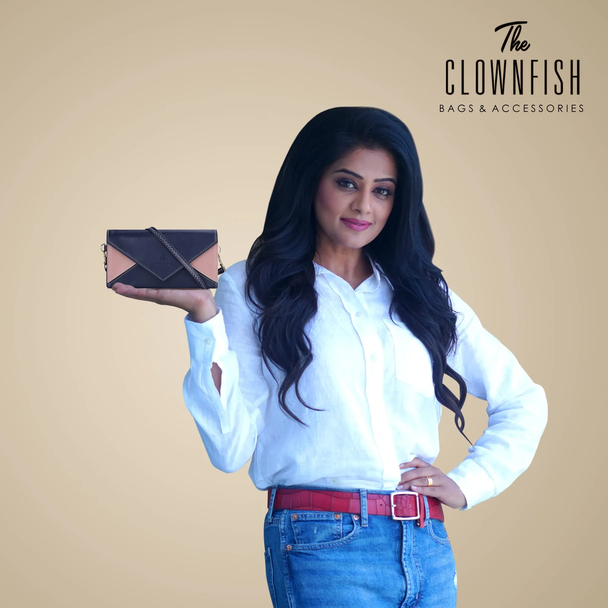 THE CLOWNFISH Asmi Collection Ladies Wallet Purse Sling bag with Shoulder Belt (Navy Blue)