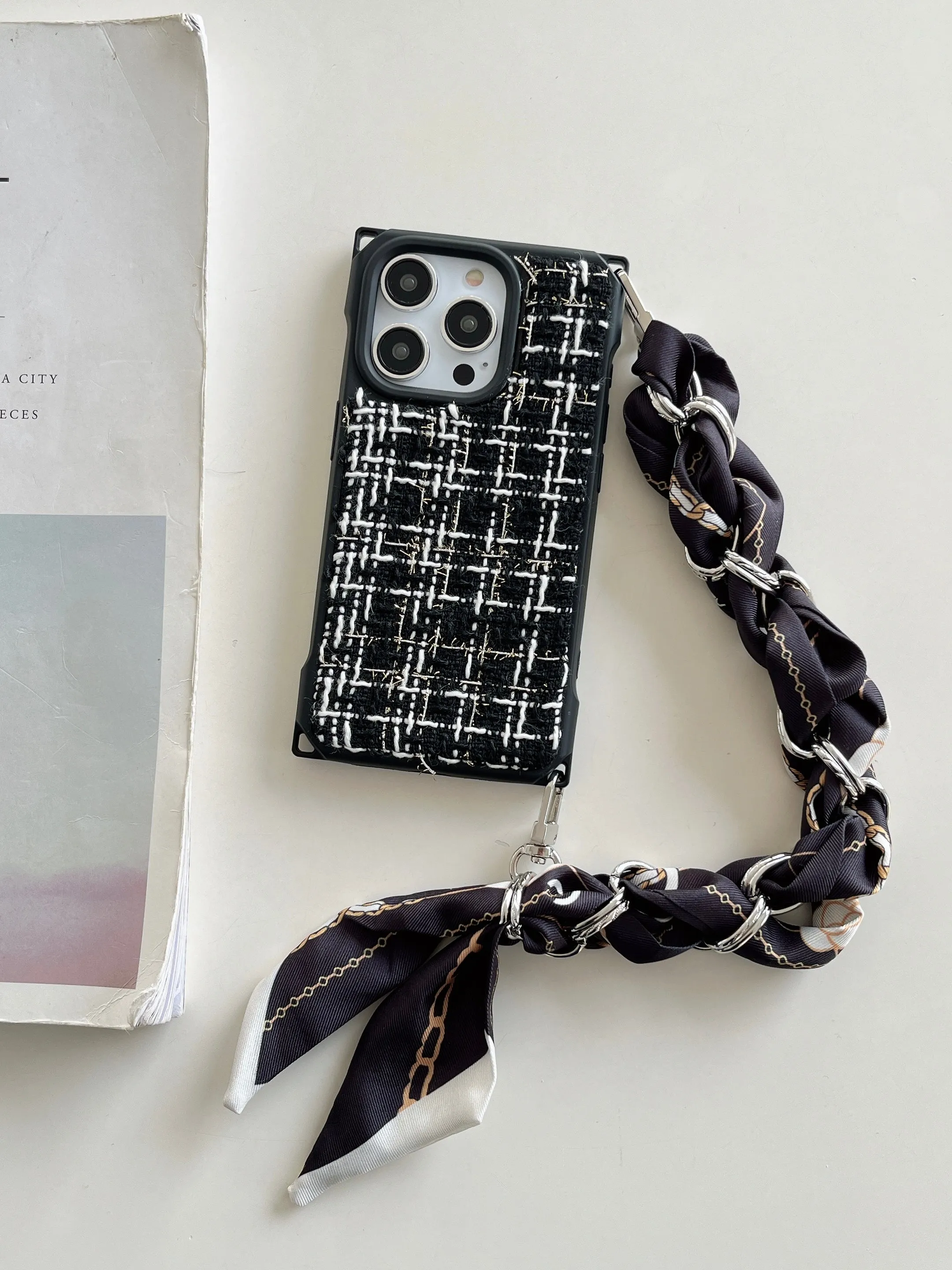 Tweed Leather Wallet Style iPhone Case