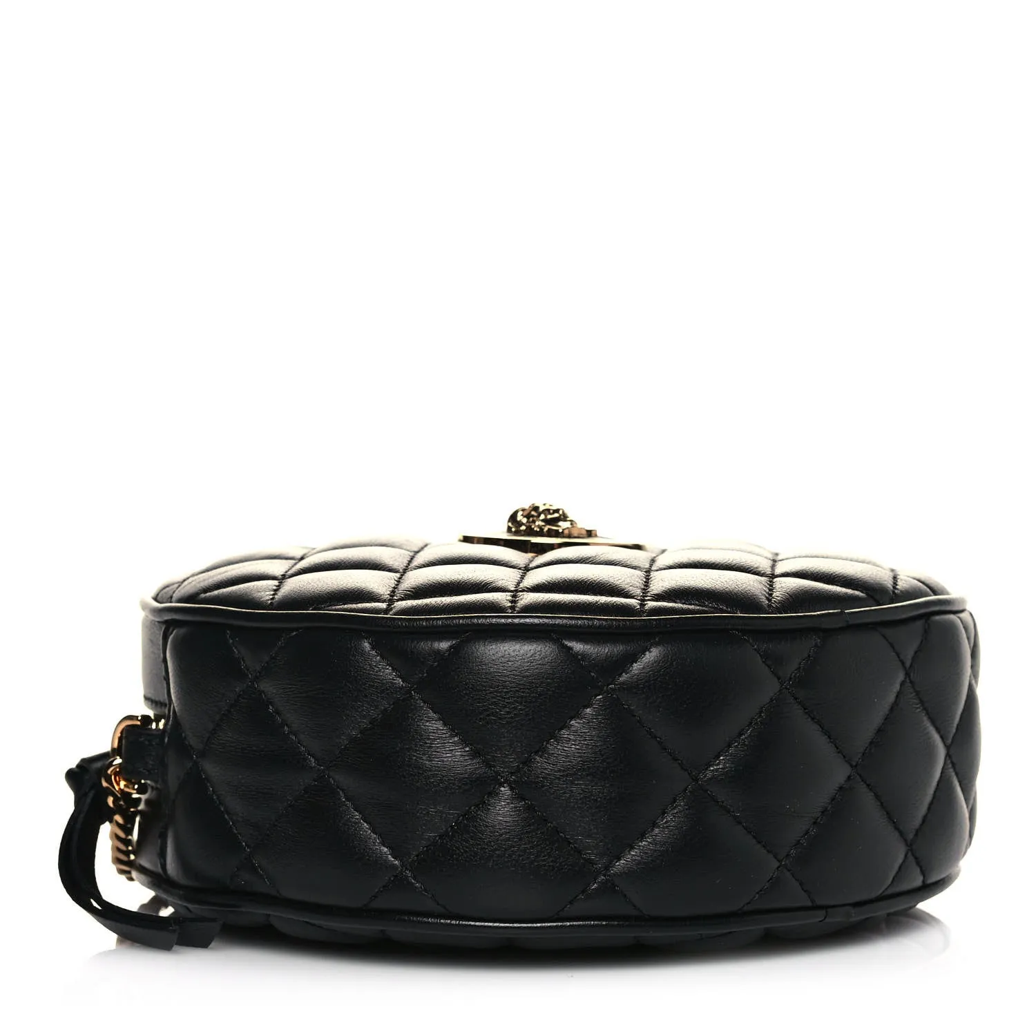 Versace La Medusa Round Quilted Leather Black Shoulder Bag