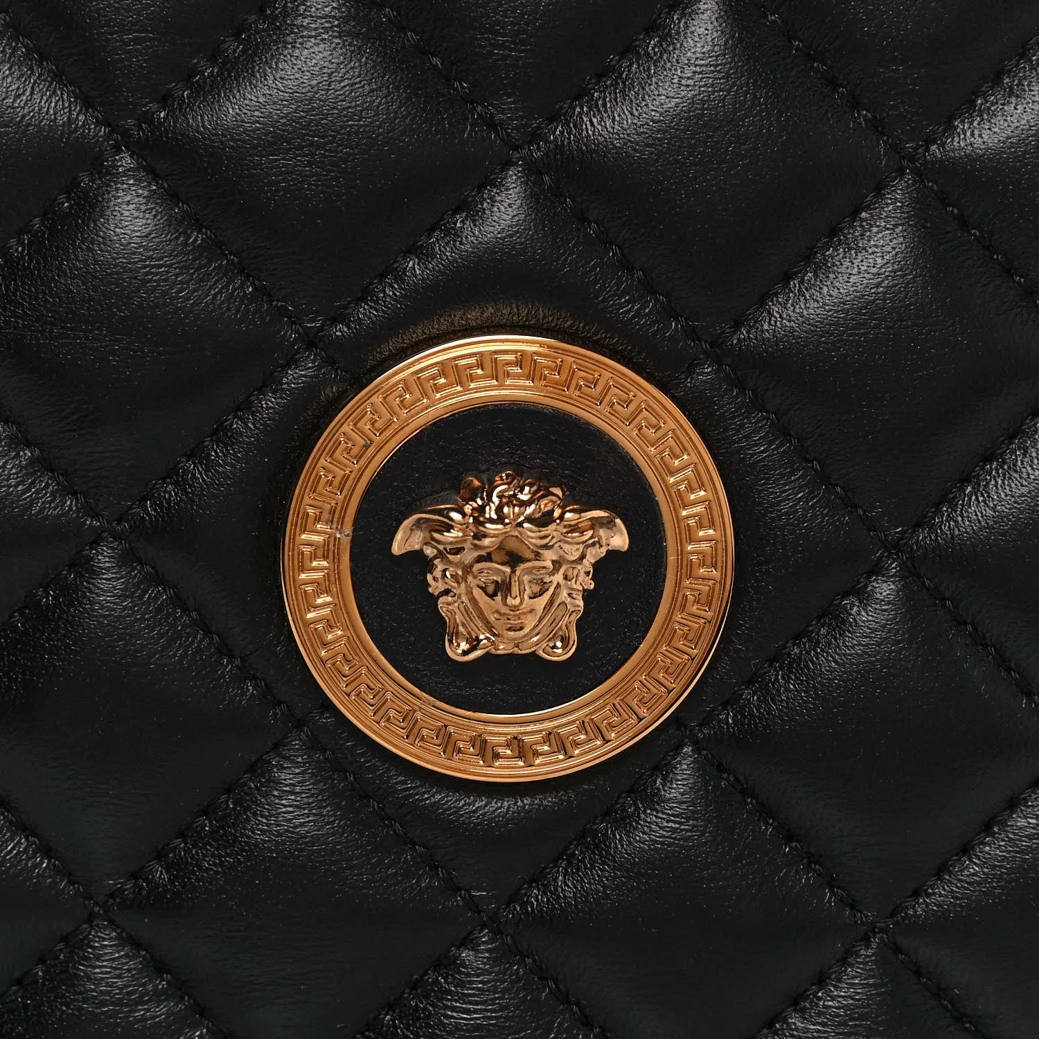 Versace La Medusa Round Quilted Leather Black Shoulder Bag